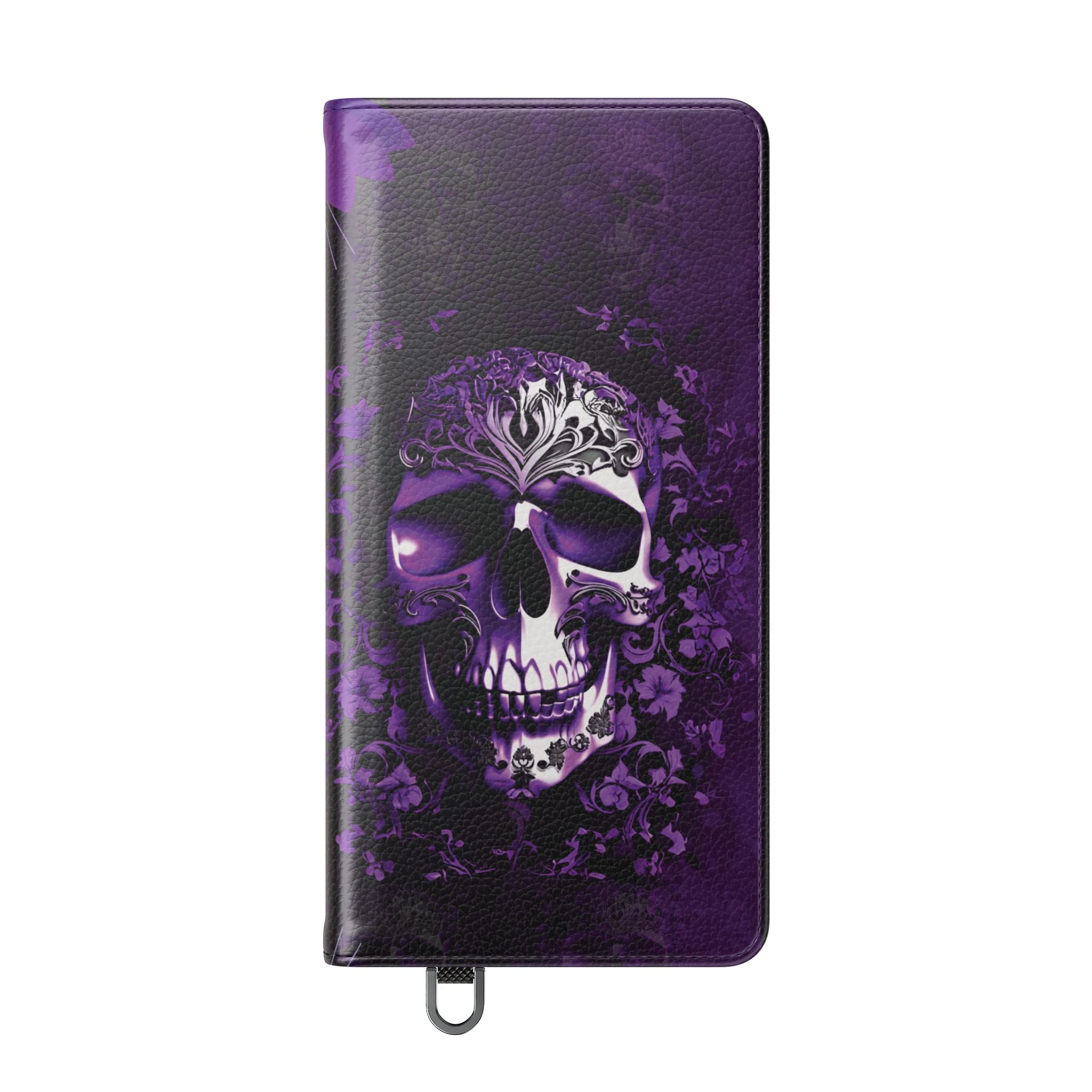 Purple Pastel Goth Skull Flip Wallet Phone Case - Skull Wallet Case for Samsung iPhone - Gothic Style Skull Wallet Phone Cases