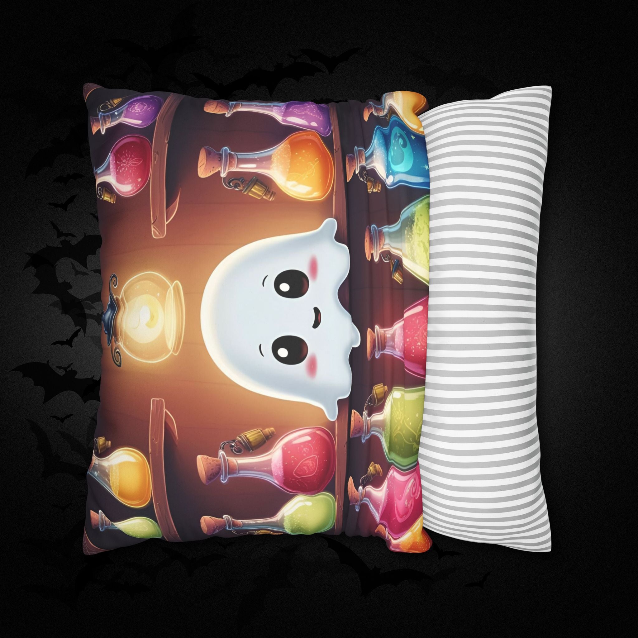 Apothecary Ghost Throw Pillow — Whimsigoth Potion Shelf Dark Home Decor