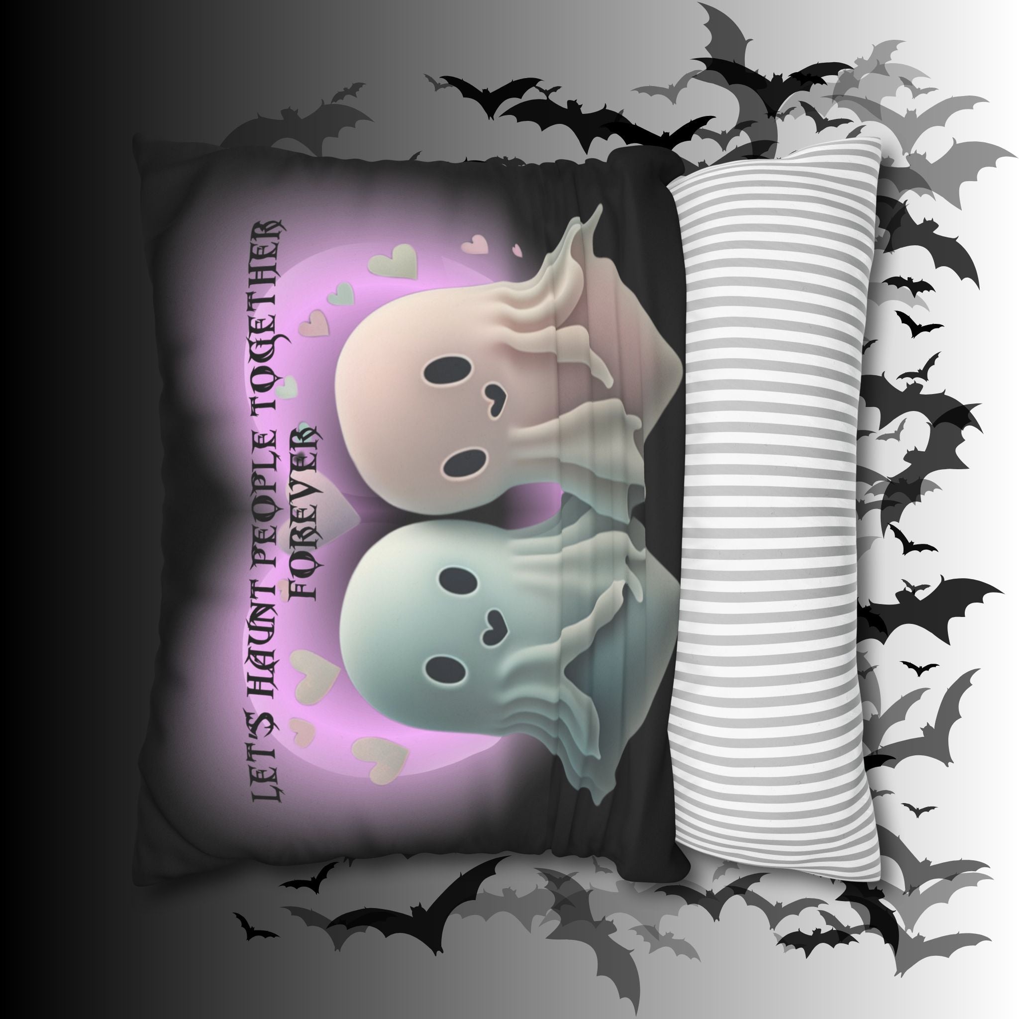 Let's Haunt People Together Forever Ghost Throw Pillow — Gothic Love Halloween Decor