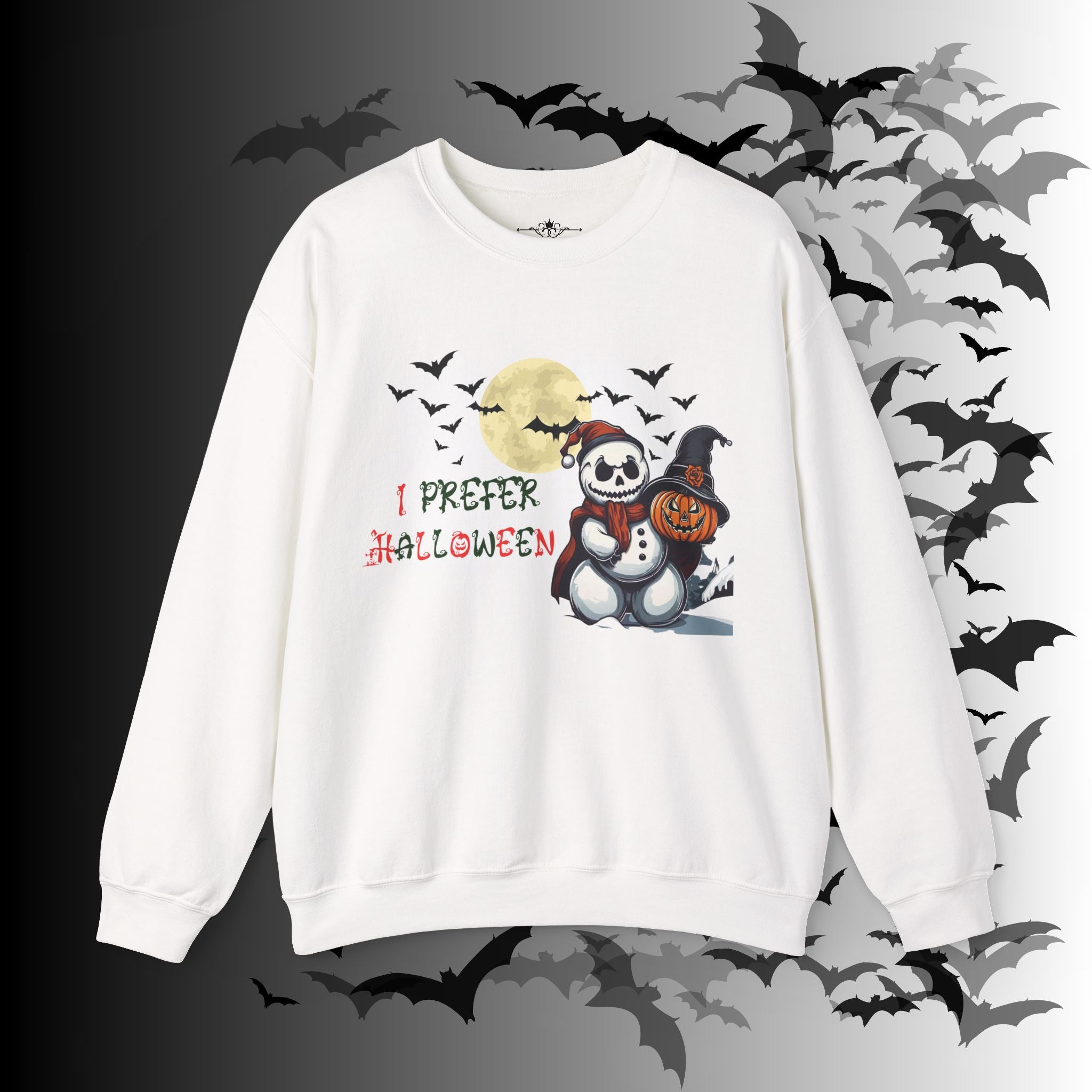 I Prefer Halloween Crewneck Sweatshirt — Gothic Christmas Snowman Pumpkin