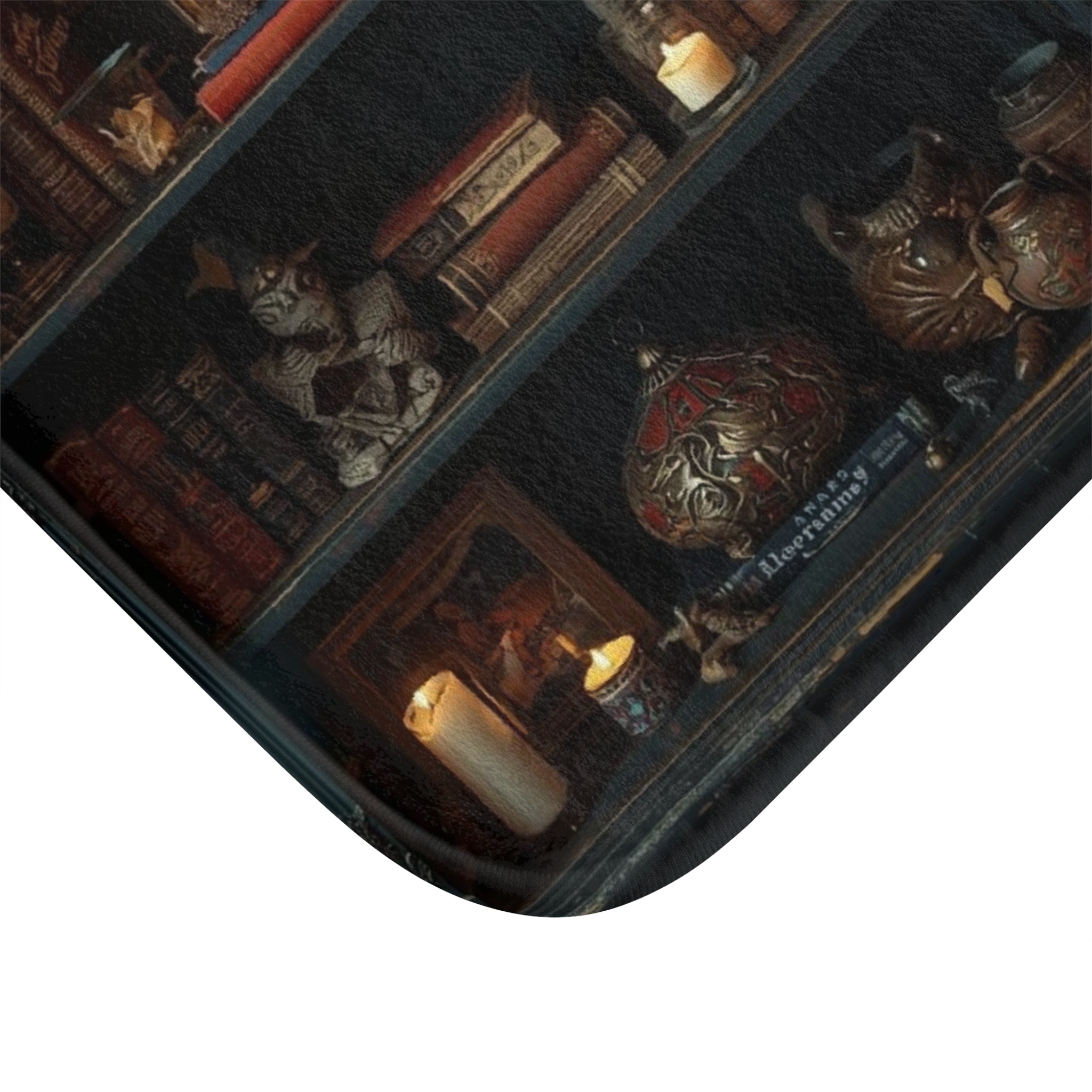 Whimsigoth Ghost Bookcase Bath Mat — Dark Academia Gothic Library Bathroom Decor