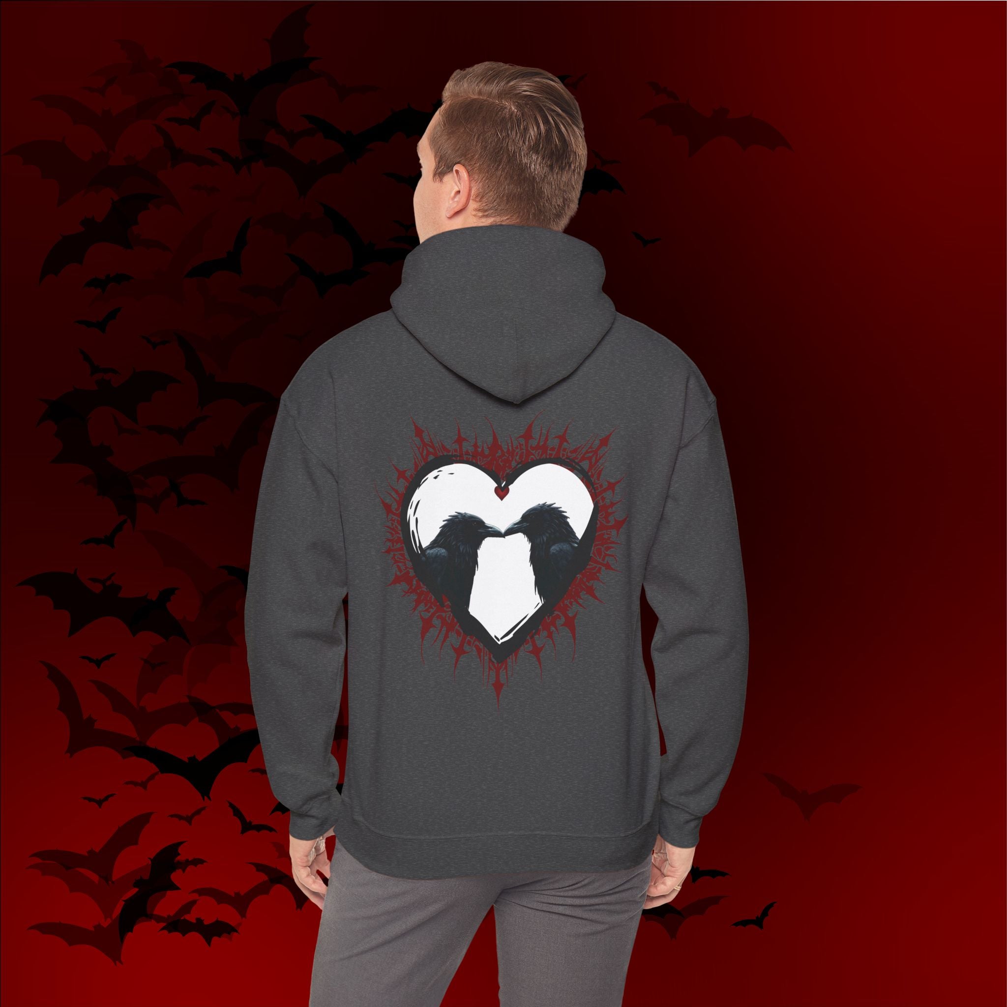 Gothic Raven Heart Hoodie — Dark Romance Valentine's Day Couples Pullover
