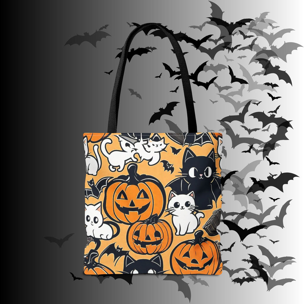 Kawaii Halloween Cat & Pumpkin Tote Bag — Spooky Cute Pattern