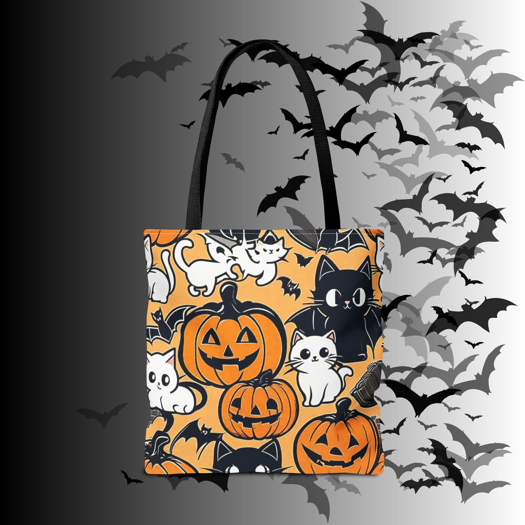 Kawaii Halloween Cat & Pumpkin Tote Bag — Spooky Cute Pattern