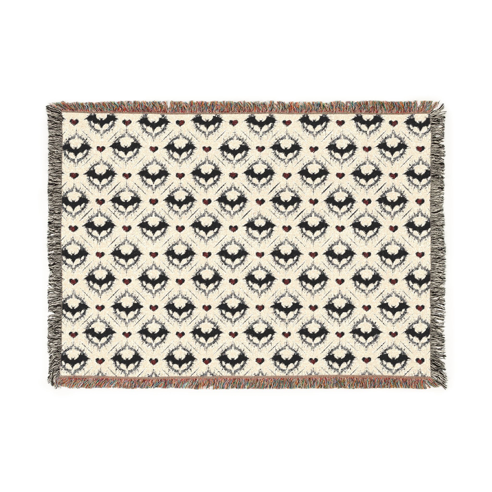 Gothic Bat Pattern Woven Cotton Throw Blanket — Fringe Bat Home Decor