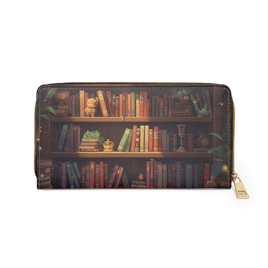 Whimsical Bookcase Wallet | Book Lover Dark Academia Faux Leather Zipper Clutch