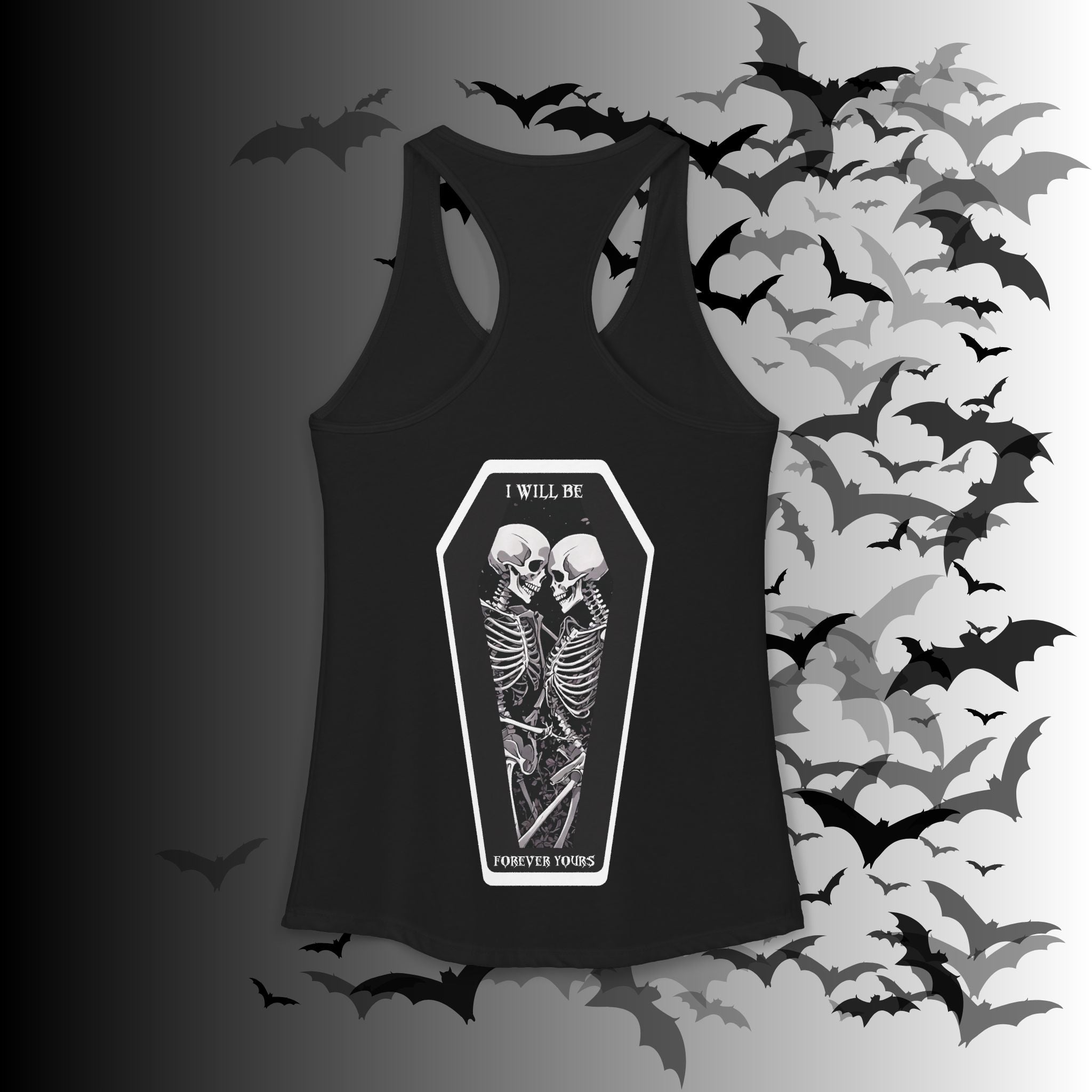 Gothic Skeleton Heart "Forever Yours" Racerback Tank Top — Dark Romance Front & Back