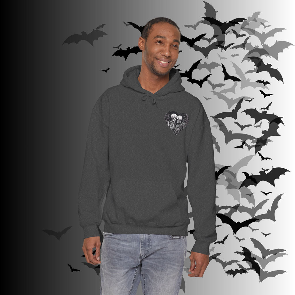 Gothic Skeleton "Forever Yours" Couples Hoodie — Dark Romance Front & Back Print