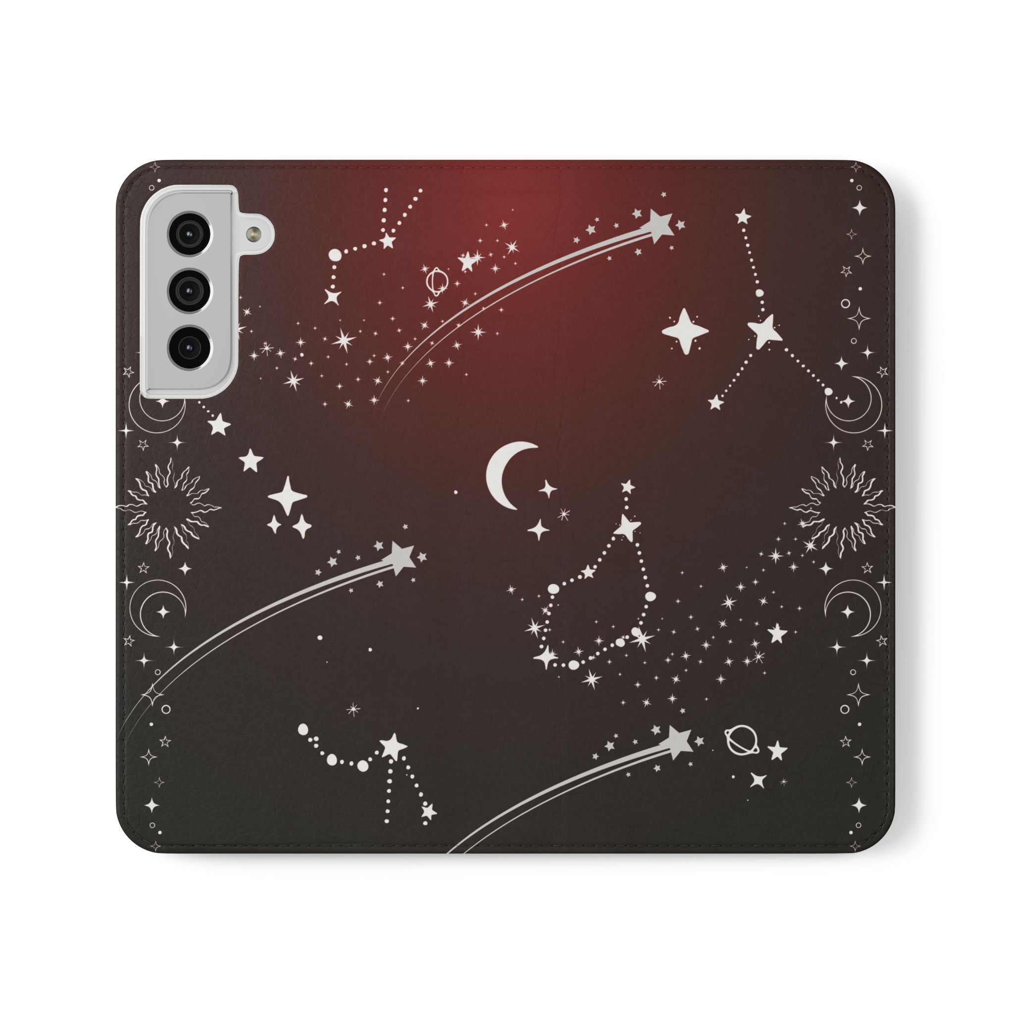 Gothic Celestial Black and Red Flip Wallet Case for iPhone and Samsung Galaxy Phones