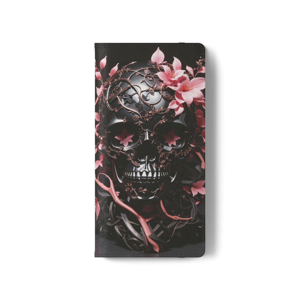 Pink Pastel Goth Skull Flip Wallet Phone Case - Skull Wallet Case for Samsung iPhone - Gothic Style Skull Wallet Phone Cases