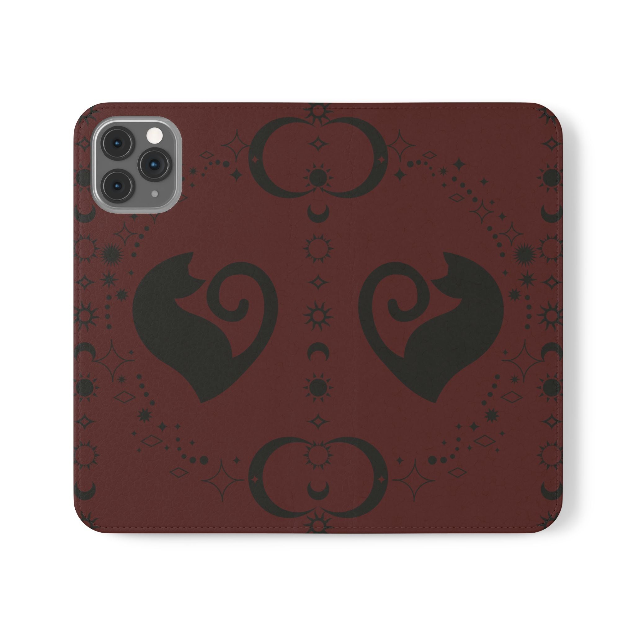 Dark Academia Celestial Black Cat Flip Wallet Case for iPhone and Samsung Galaxy Phones