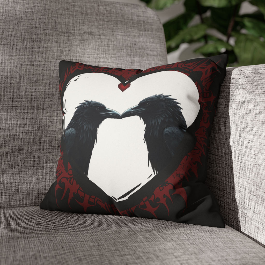 Gothic Ravens Love Heart Throw Pillow — Dark Valentine Gothic Home Decor