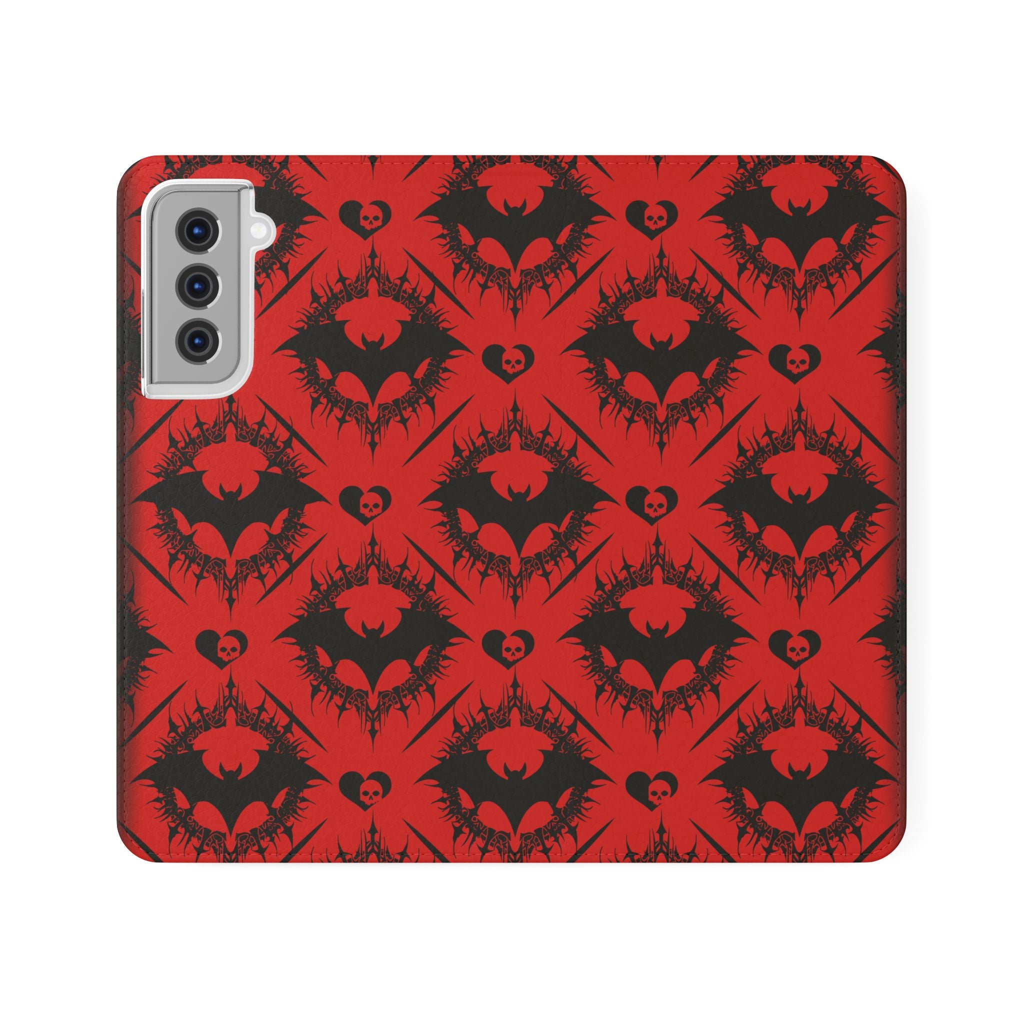 Gothic Bat Wallet Flip Case - Elegant Goth Phone Wallet - Bat Pattern Flip Case - Gothic Phone Case - Stylish Wallet Phone Case