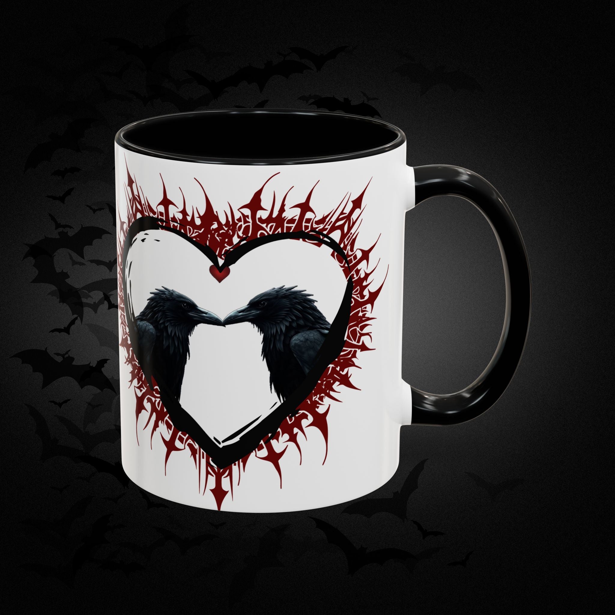 Raven Heart Gothic Coffee Mug — Dark Romance Corvid Design