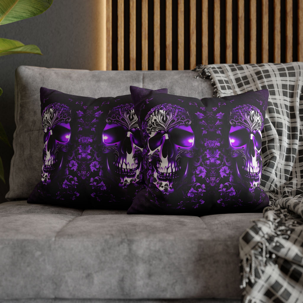 Purple Gothic Skull Throw Pillow — Damask Dark Home Decor