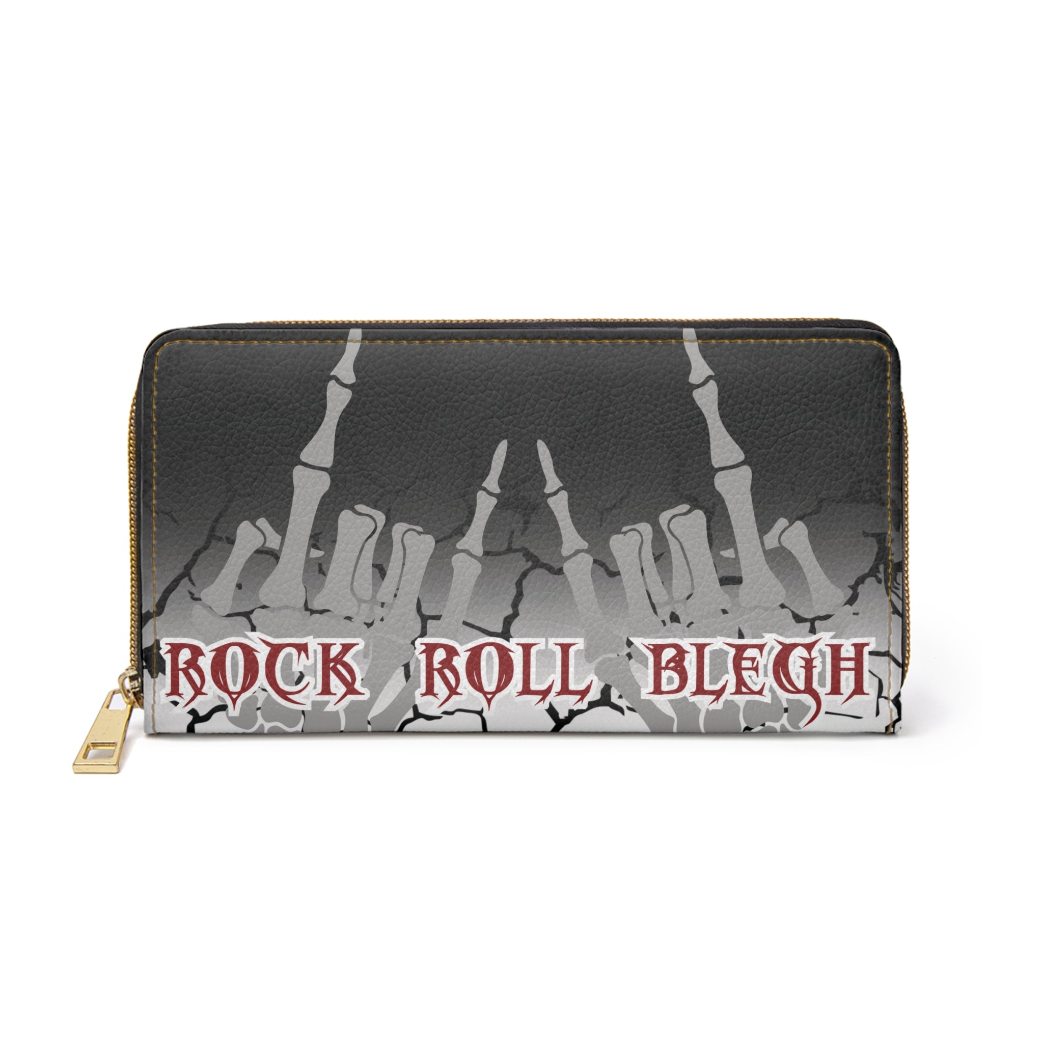 Rock Roll Blegh Skeleton Hands Wallet | Gothic Faux Leather Zipper Clutch