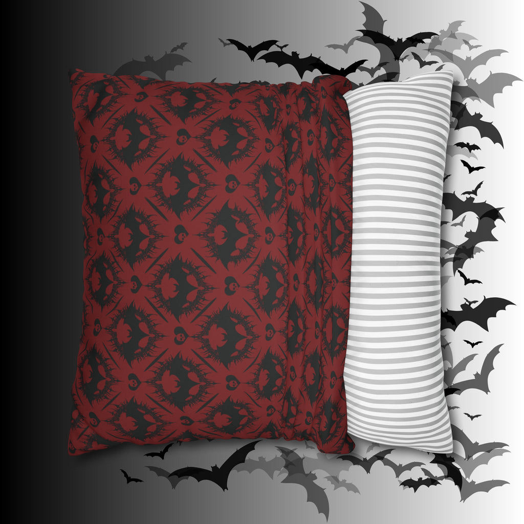 Gothic Bat Diamond Pattern Throw Pillow — Dark Red Damask Home Decor
