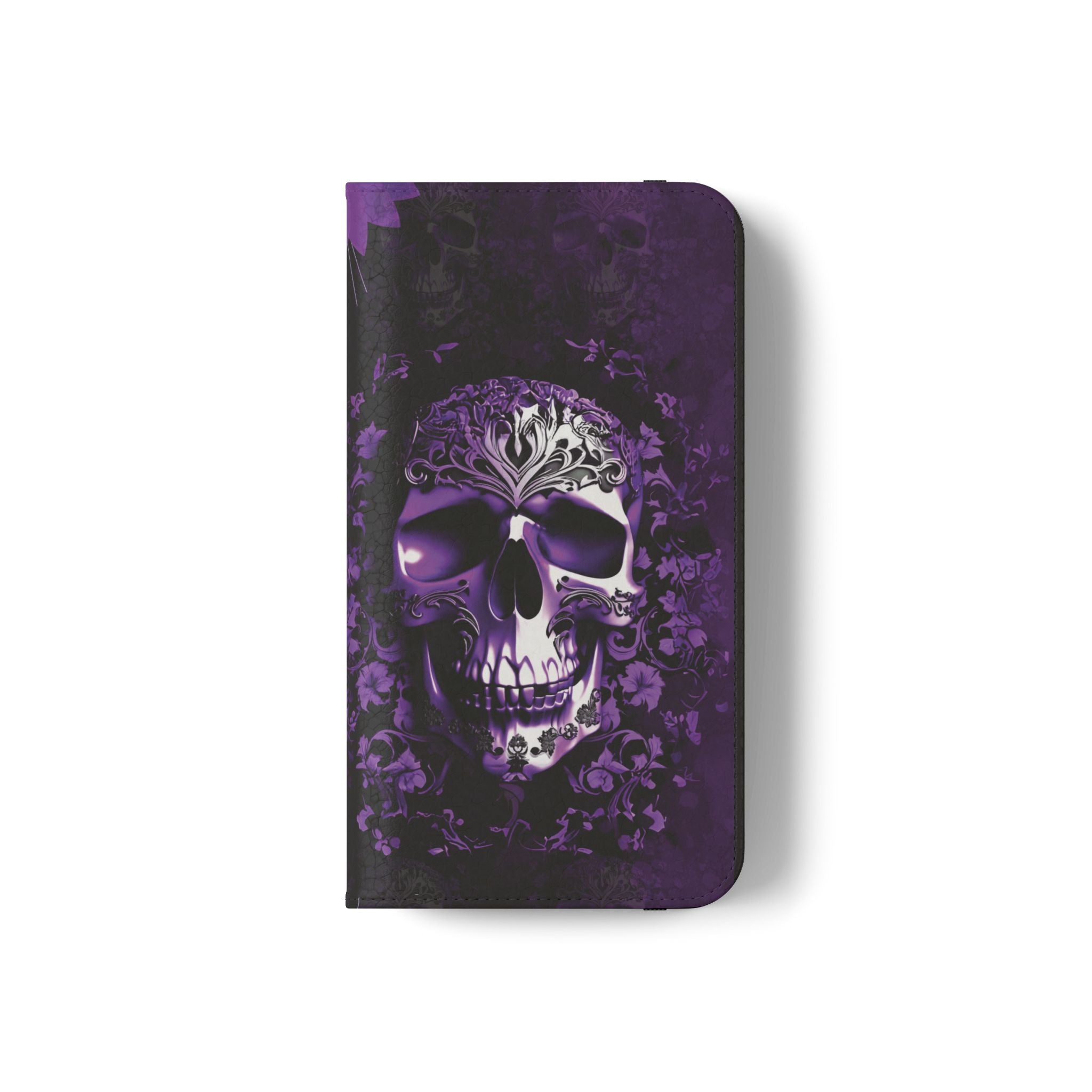 Purple Pastel Goth Skull Flip Wallet Phone Case - Skull Wallet Case for Samsung iPhone - Gothic Style Skull Wallet Phone Cases