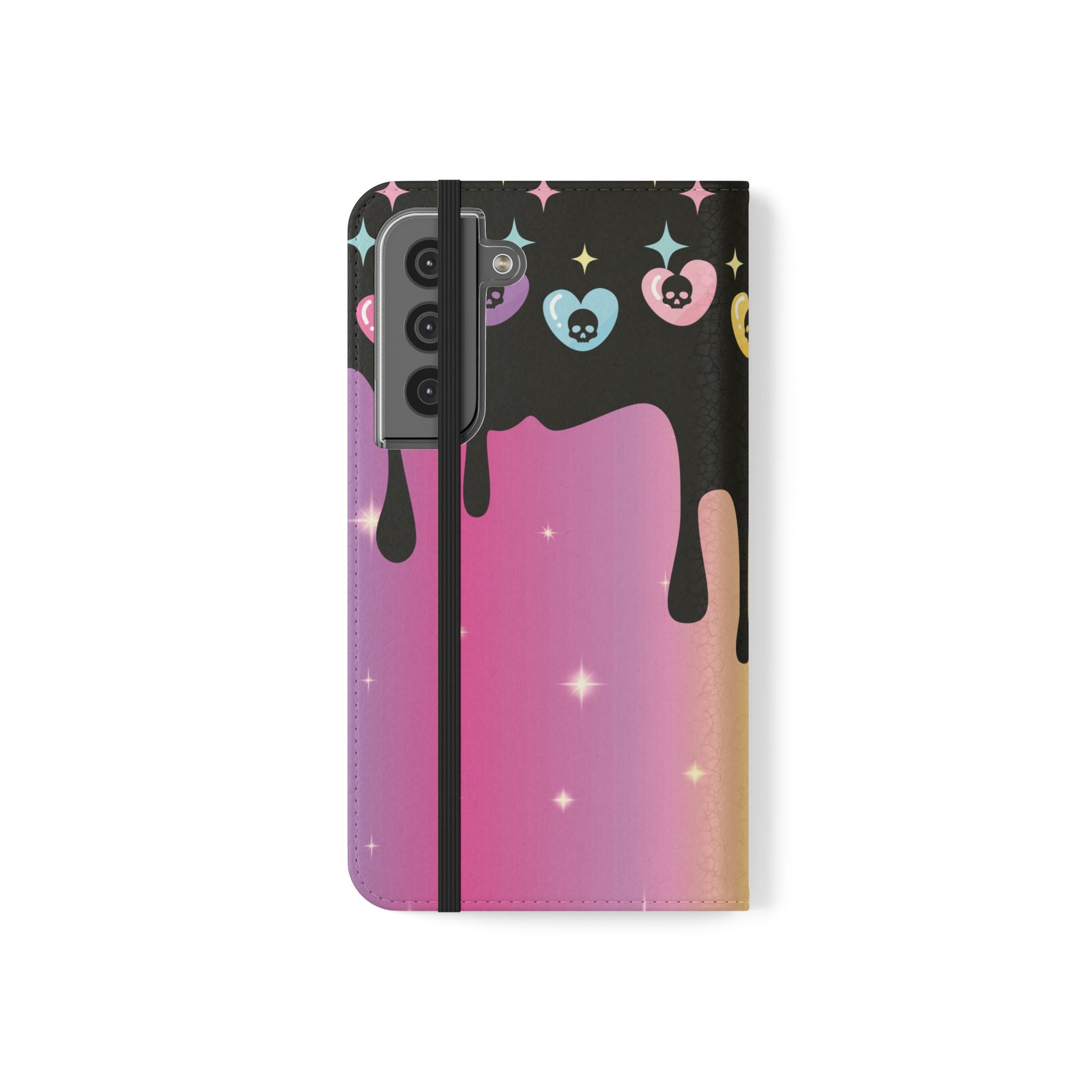 Pastel Goth Drippy Rainbow Skulls Flip Wallet Phone Case - Wallet Case for Samsung and iPhone - Gothic Style Wallet Phone Cases