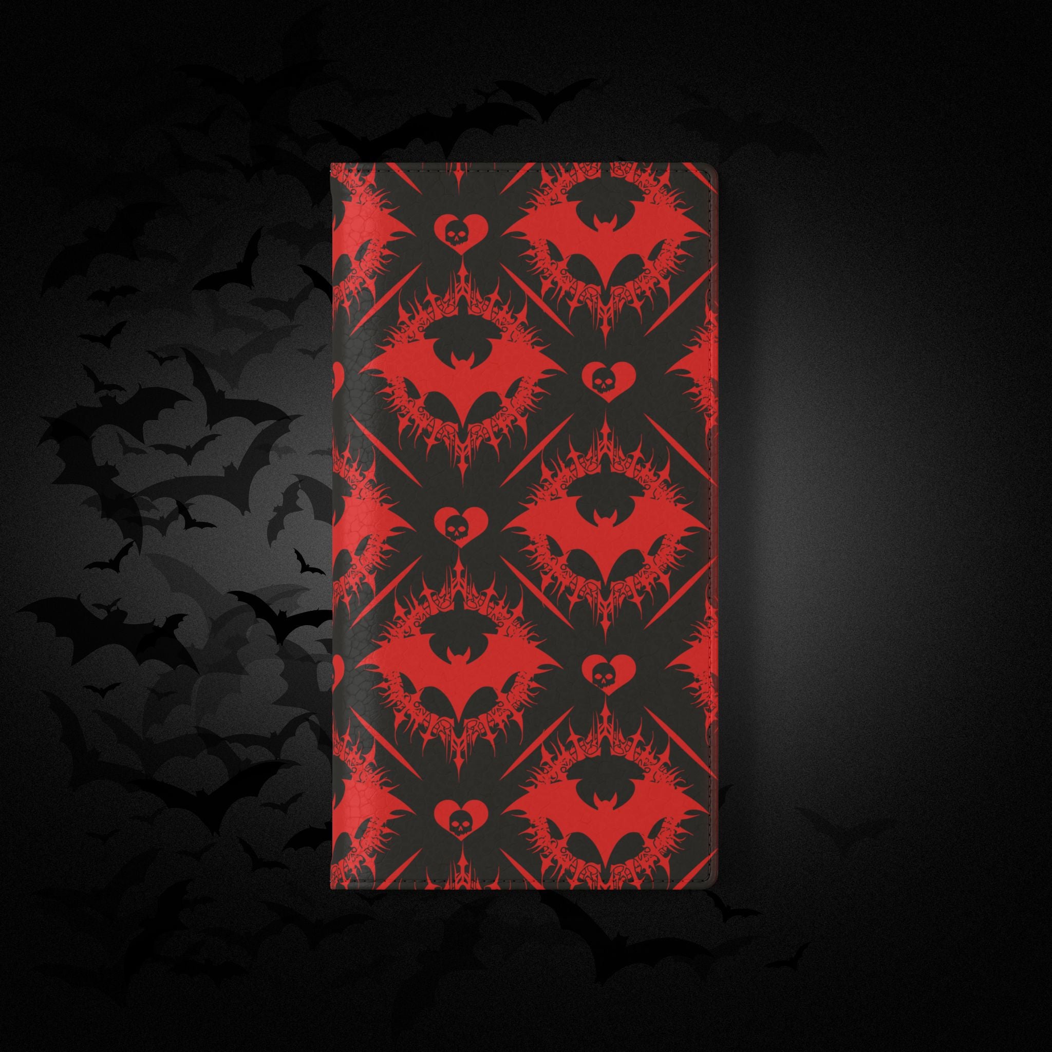Gothic Bat Wallet Flip Case - Elegant Goth Phone Wallet - Bat Pattern Flip Case - Gothic Phone Case - Stylish Wallet Phone Case