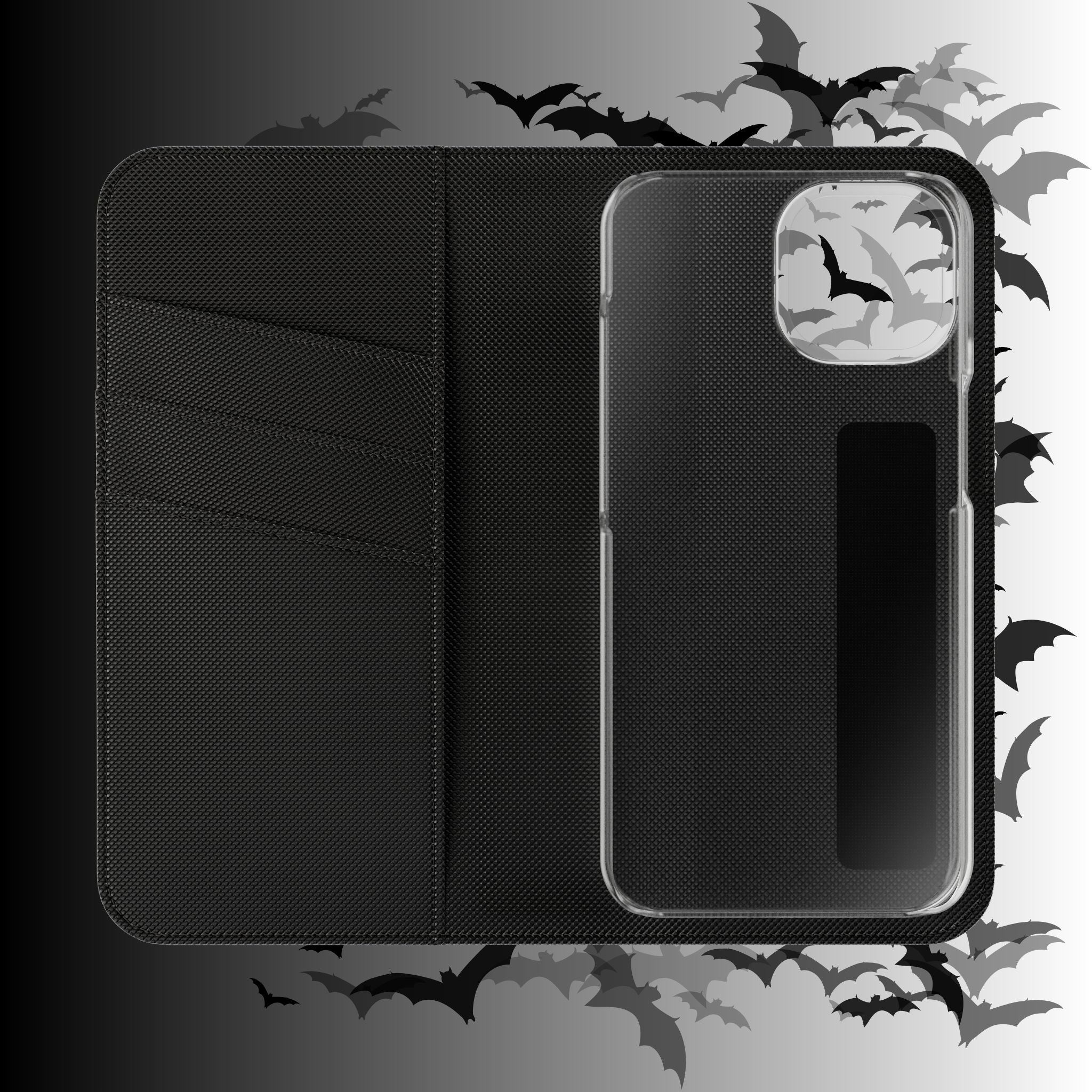 Gothic Bat Wallet Flip Case - Elegant Goth Phone Wallet - Bat Pattern Flip Case - Gothic Phone Case - Stylish Wallet Phone Case
