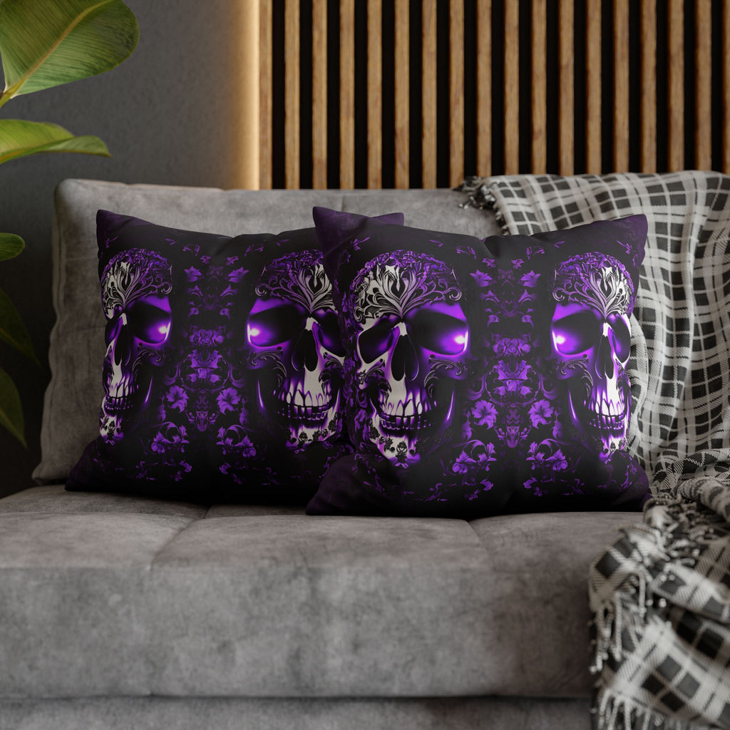 Purple Gothic Skull Throw Pillow — Damask Dark Home Decor