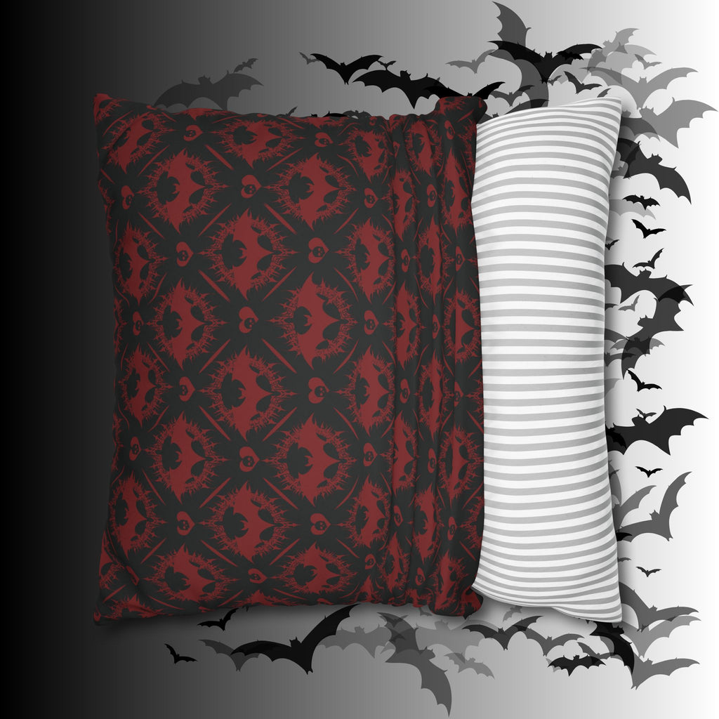 Gothic Bat Diamond Pattern Throw Pillow — Midnight Black Dark Home Decor