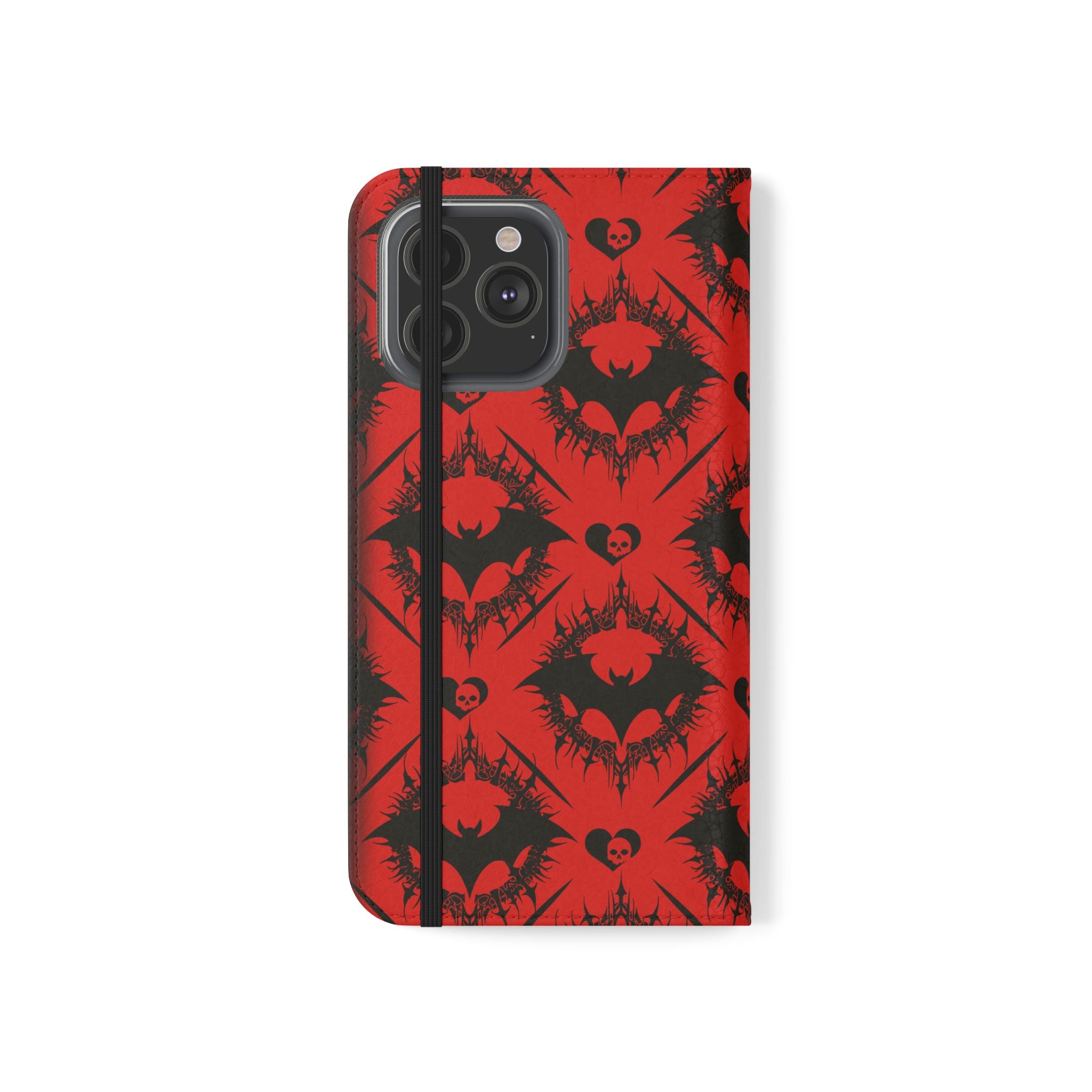 Gothic Bat Wallet Flip Case - Elegant Goth Phone Wallet - Bat Pattern Flip Case - Gothic Phone Case - Stylish Wallet Phone Case