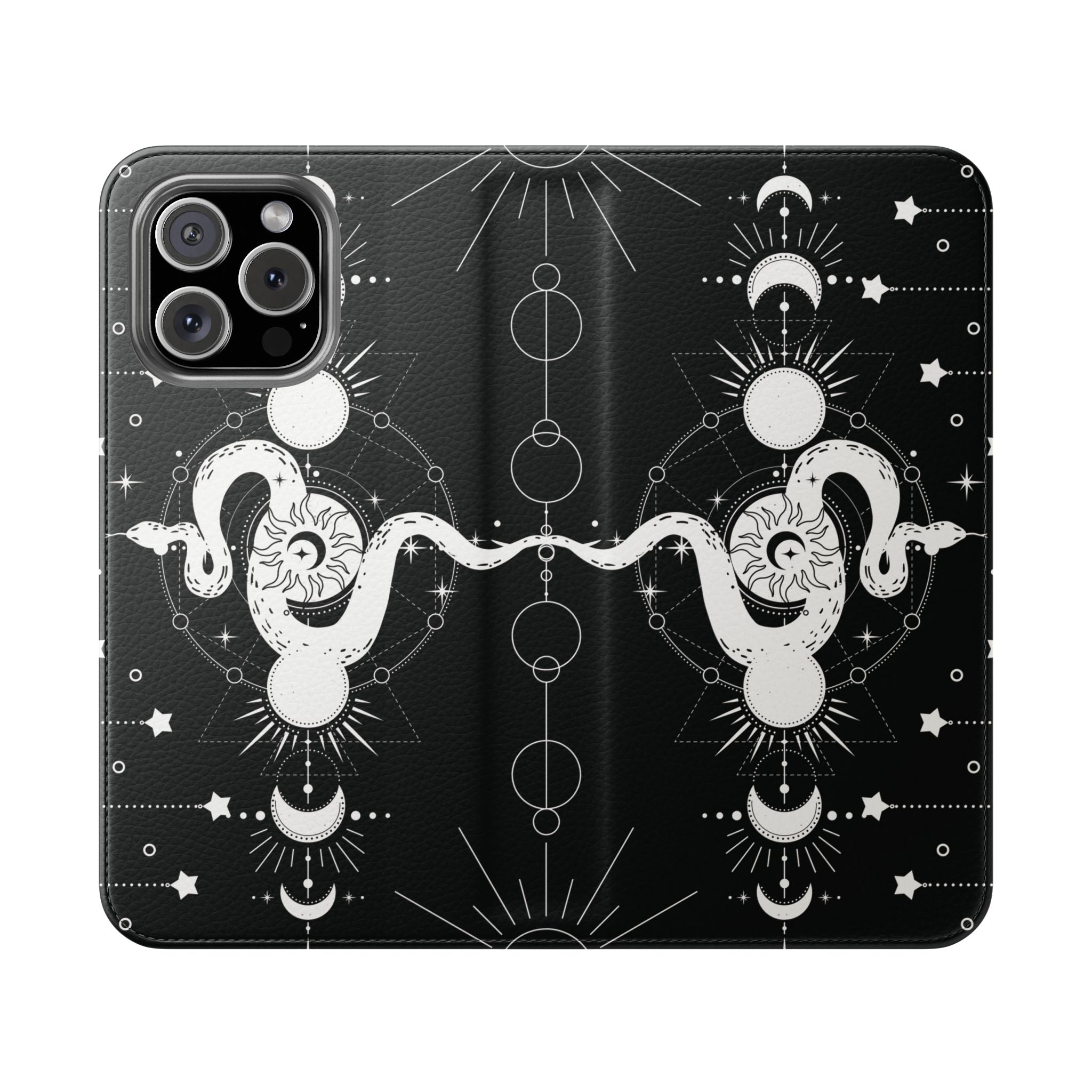 Gothic Style Celestial Snake Moon Phases Wallet Flip PhoneCase - Celestial Style Phone Case for iPhone and Samsung - Moon Phases Wallet Case