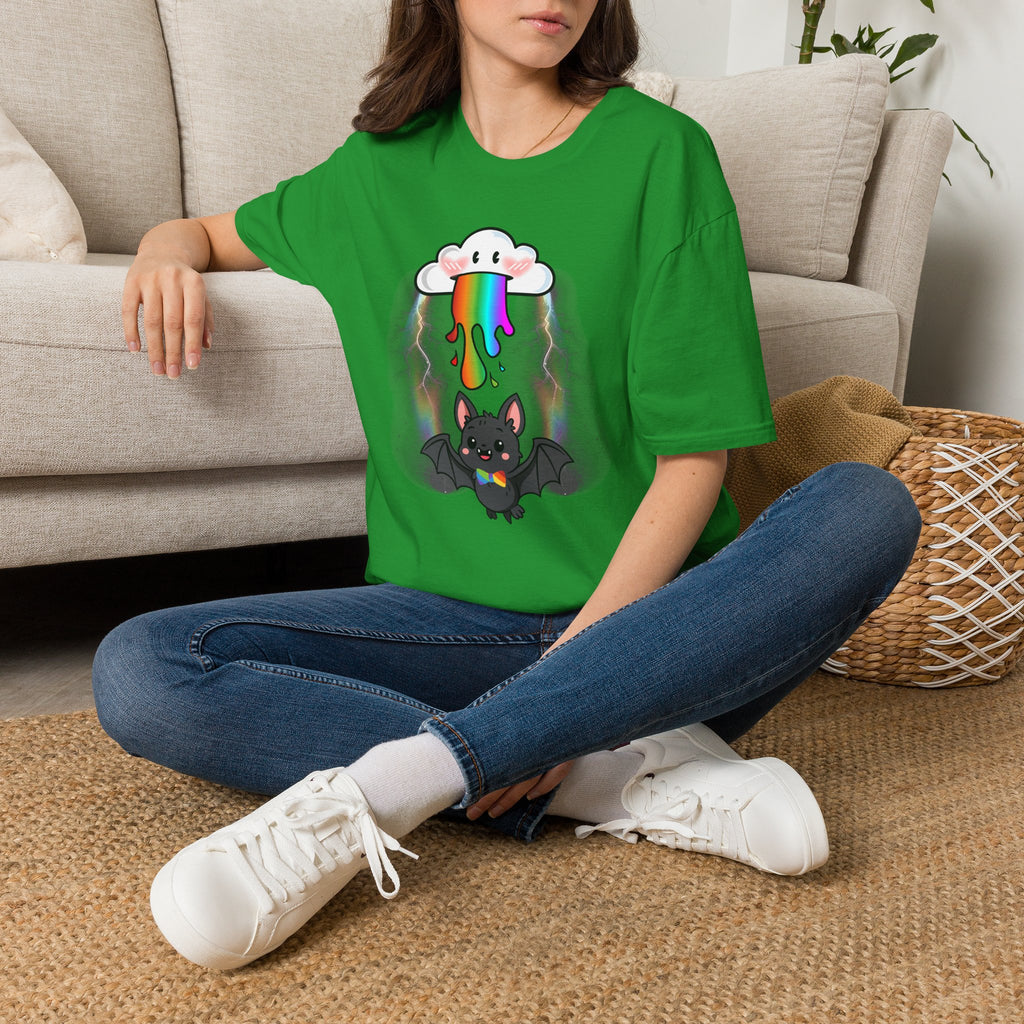 Rainbow Vomit Cloud Bat T-Shirt — Kawaii Goth Pride Unisex Tee