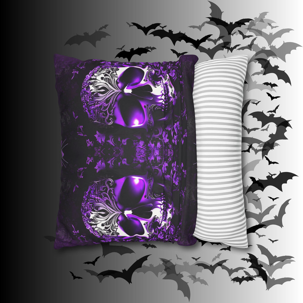 Purple Gothic Skull Throw Pillow — Damask Dark Home Decor