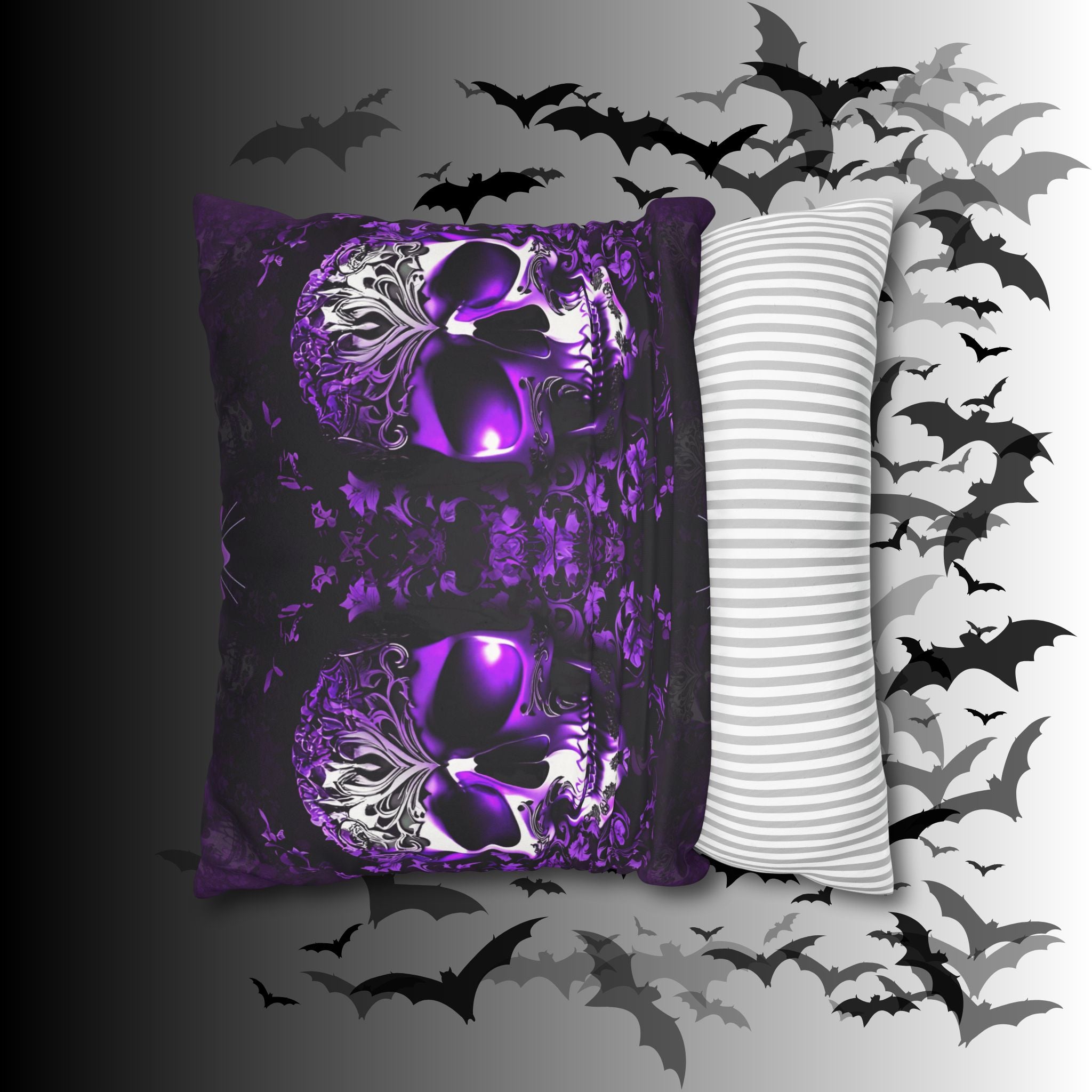 Purple Gothic Skull Throw Pillow — Damask Dark Home Decor