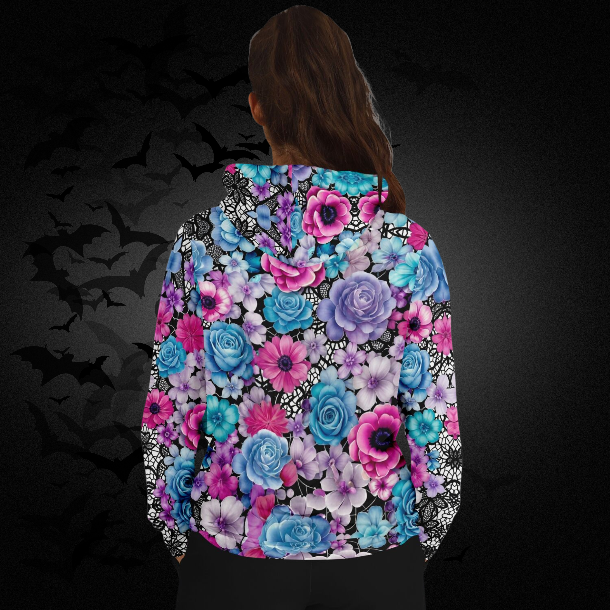 Pastel Goth Floral Skull Hoodie — Gothic Skull Unisex All Over Print