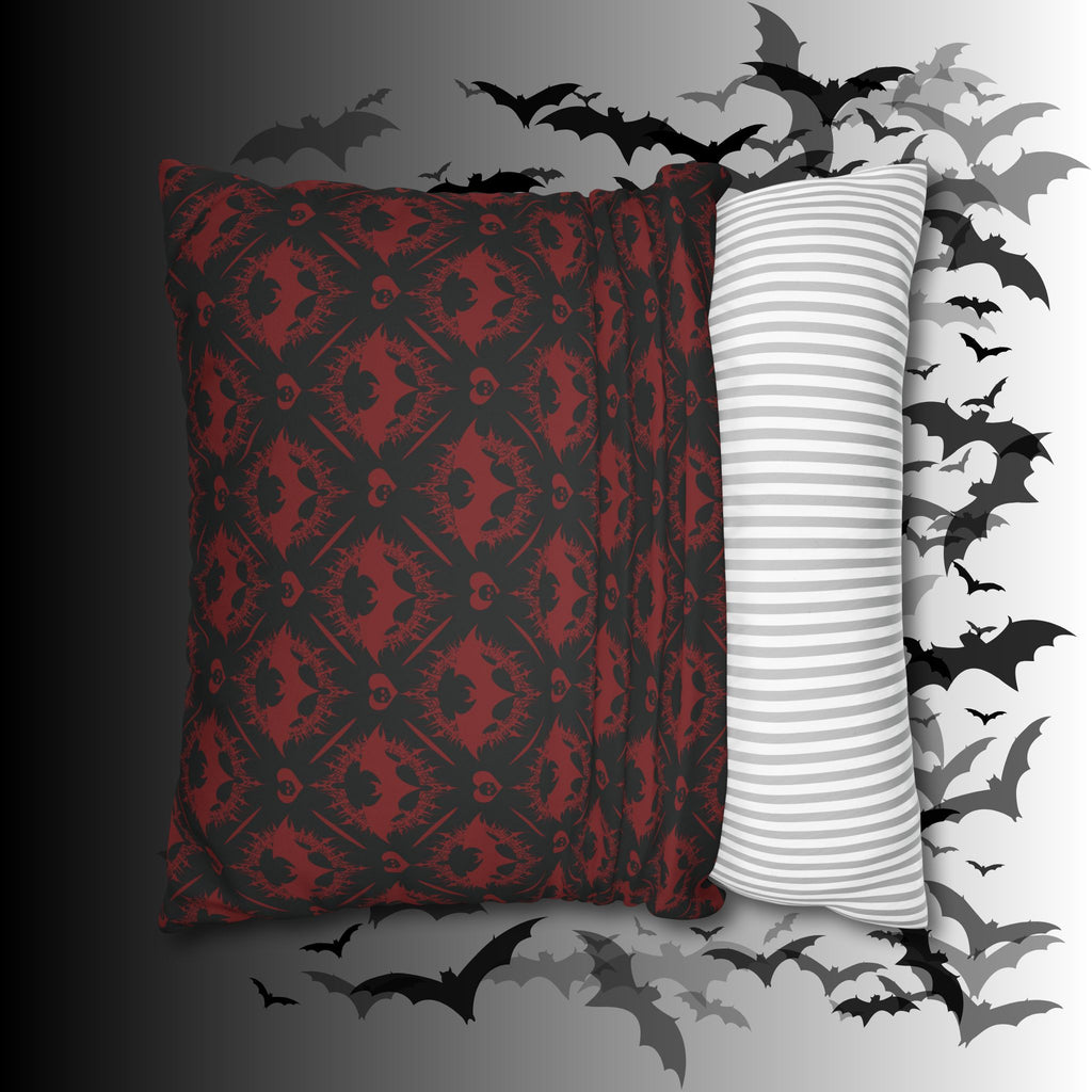 Gothic Bat Diamond Pattern Throw Pillow — Midnight Black Dark Home Decor