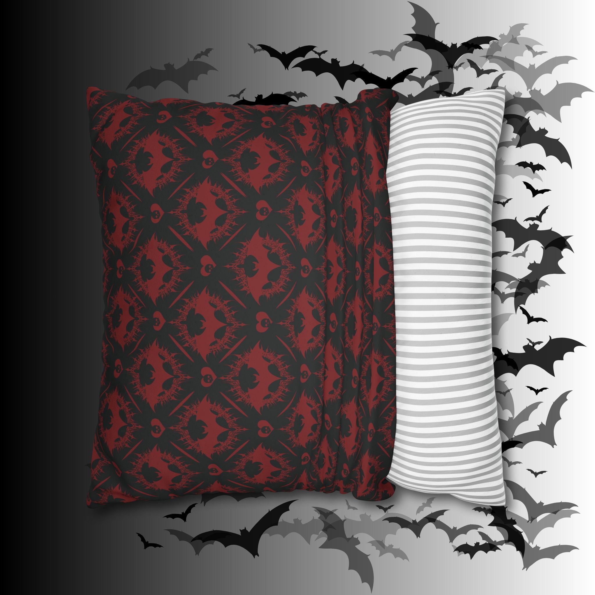 Gothic Bat Diamond Pattern Throw Pillow — Midnight Black Dark Home Decor
