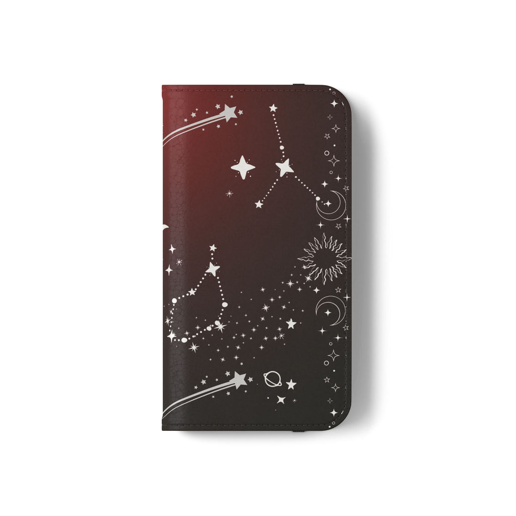 Gothic Celestial Black and Red Flip Wallet Case for iPhone and Samsung Galaxy Phones