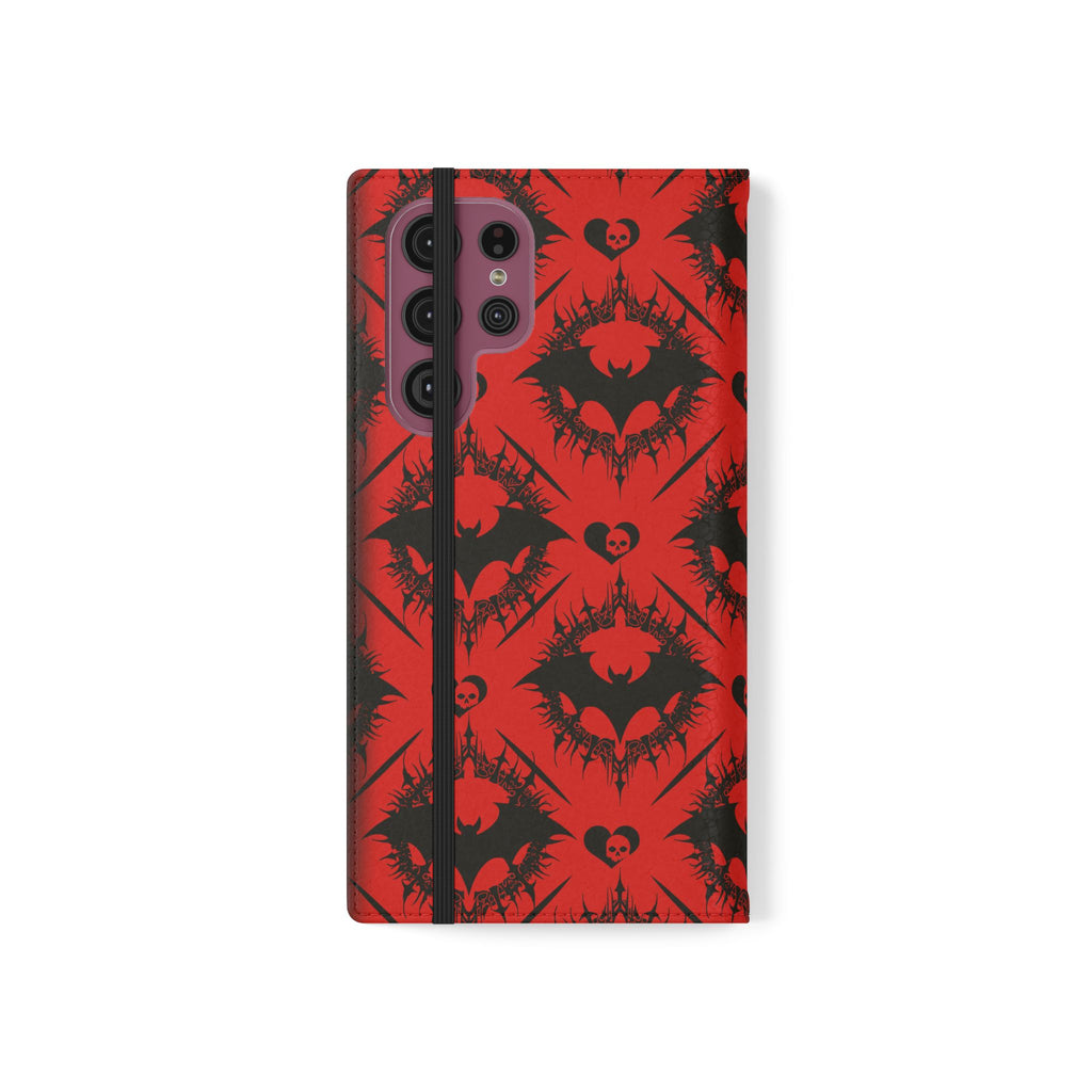 Gothic Bat Wallet Flip Case - Elegant Goth Phone Wallet - Bat Pattern Flip Case - Gothic Phone Case - Stylish Wallet Phone Case