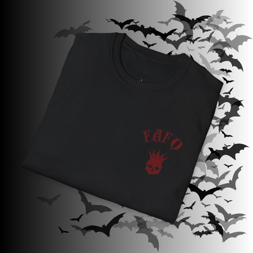 "FAFO" I Identify As A Threat T-Shirt — Gothic Humor Front & Back Print