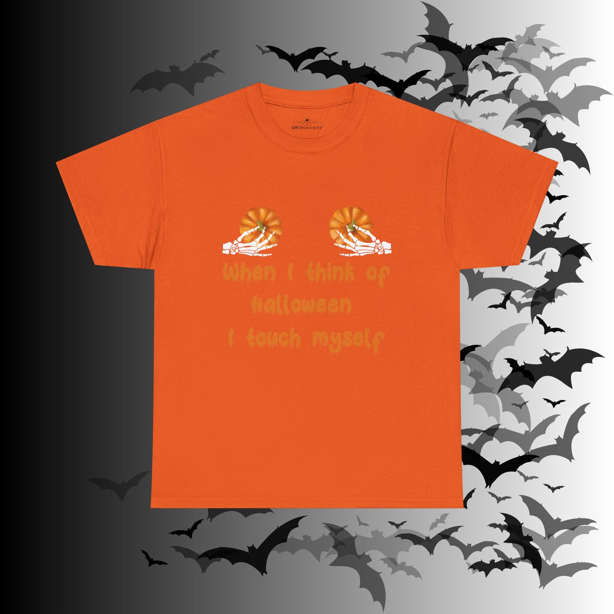 "When I Think of Halloween I Touch Myself" Pumpkin T-Shirt — Funny Halloween Tee