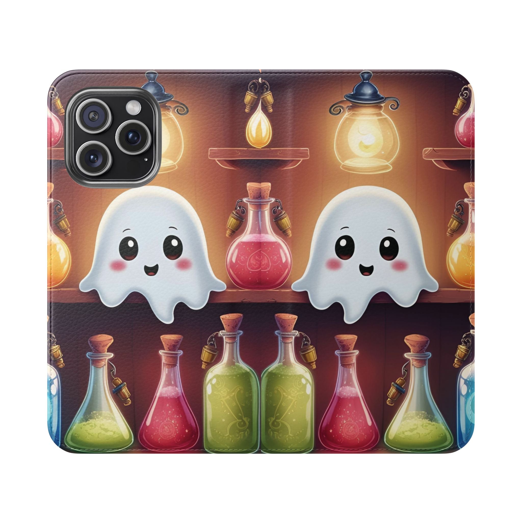 Apothecary Ghost Flip Wallet Case - Spooky Halloween Phone Case - Gothic Ghost Smartphone Case -  Ghost on a Shelf Wallet Case