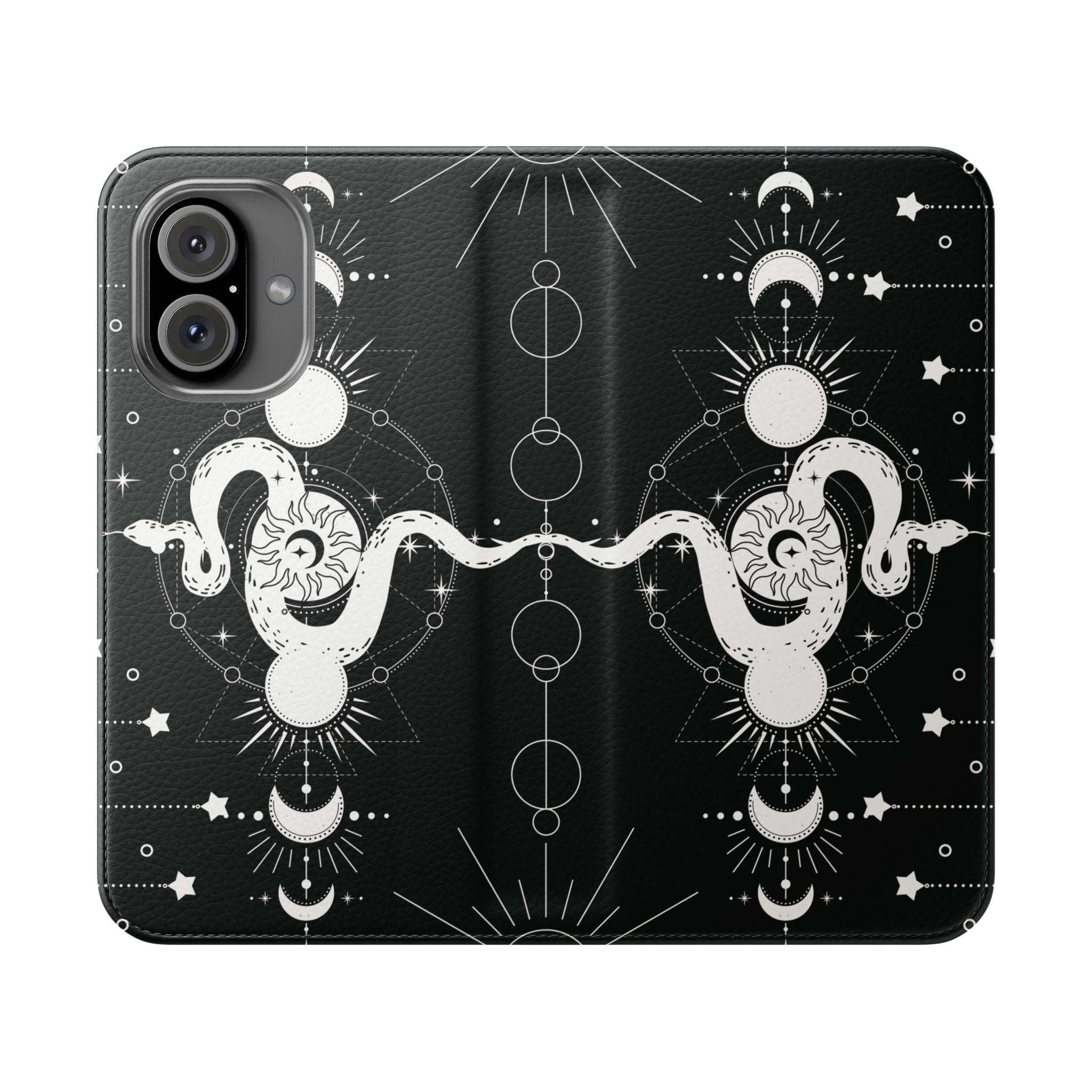 Gothic Style Celestial Snake Moon Phases Wallet Flip PhoneCase - Celestial Style Phone Case for iPhone and Samsung - Moon Phases Wallet Case