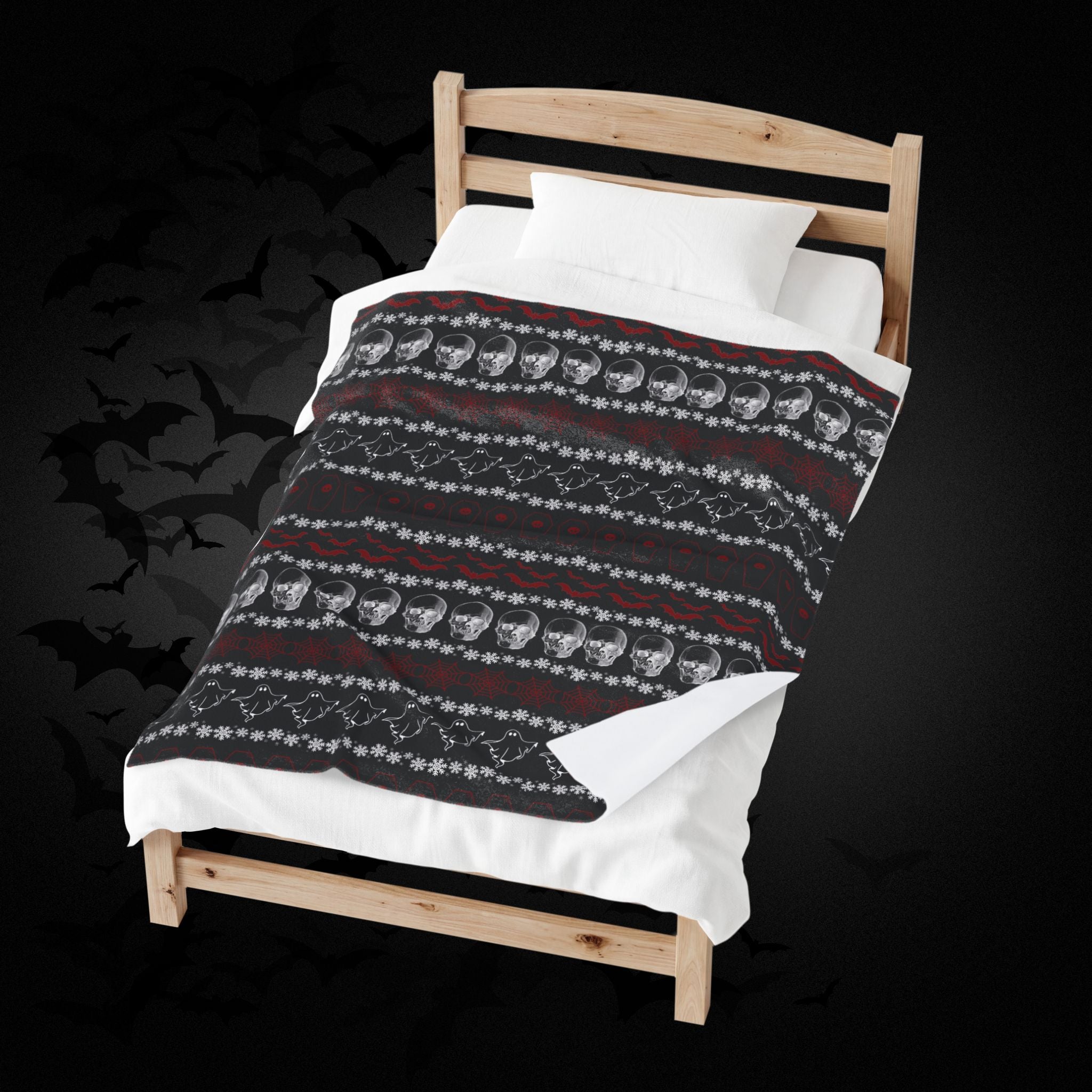 Merry Creepmas Print Throw Blanket — Gothic Holiday Home Decor