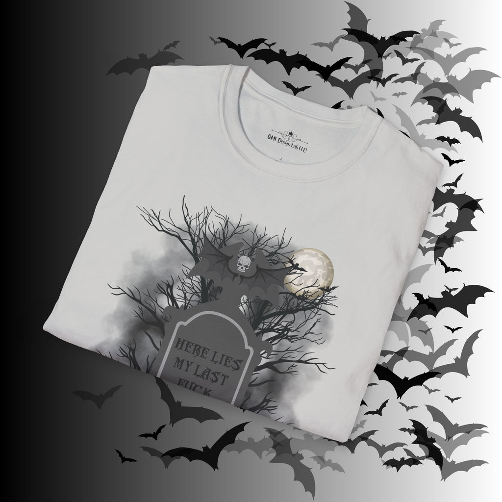 "Here Lies My Last F*ck" Gothic Gravestone T-Shirt — Spooky Humor Tee