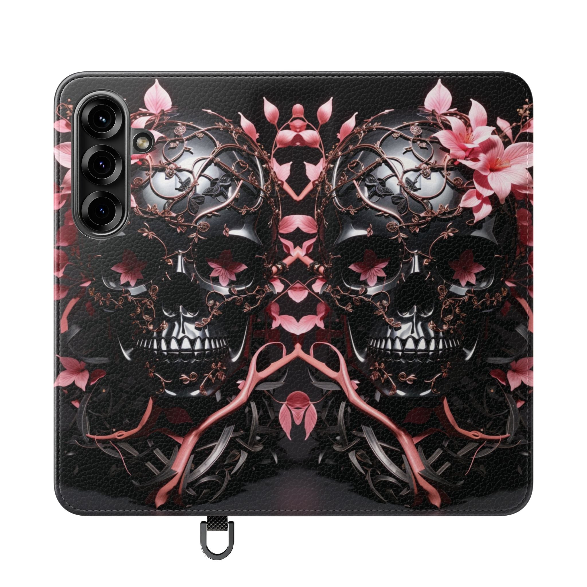 Pink Pastel Goth Skull Flip Wallet Phone Case - Skull Wallet Case for Samsung iPhone - Gothic Style Skull Wallet Phone Cases
