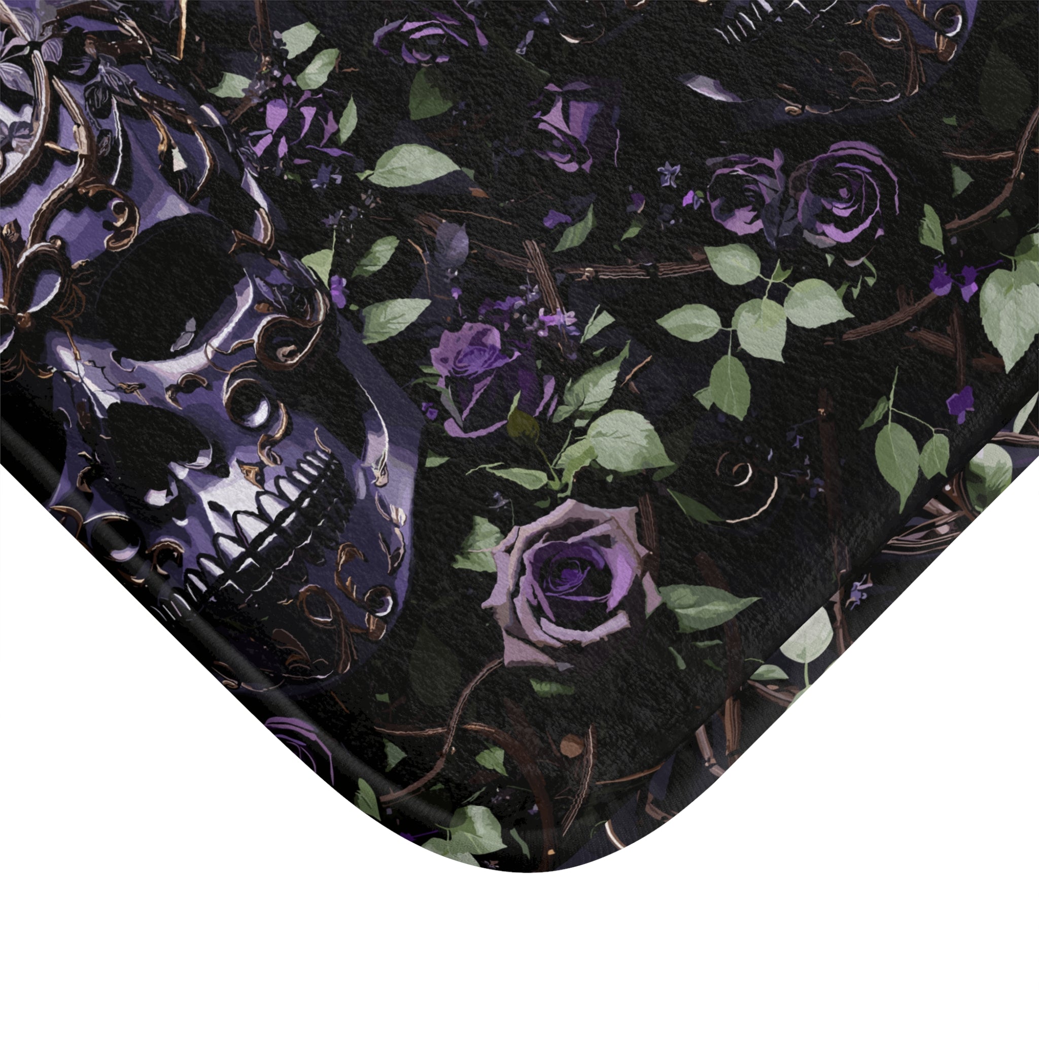 Gothic Purple Skull Bath Mat — Dark Floral Rose Bathroom Decor