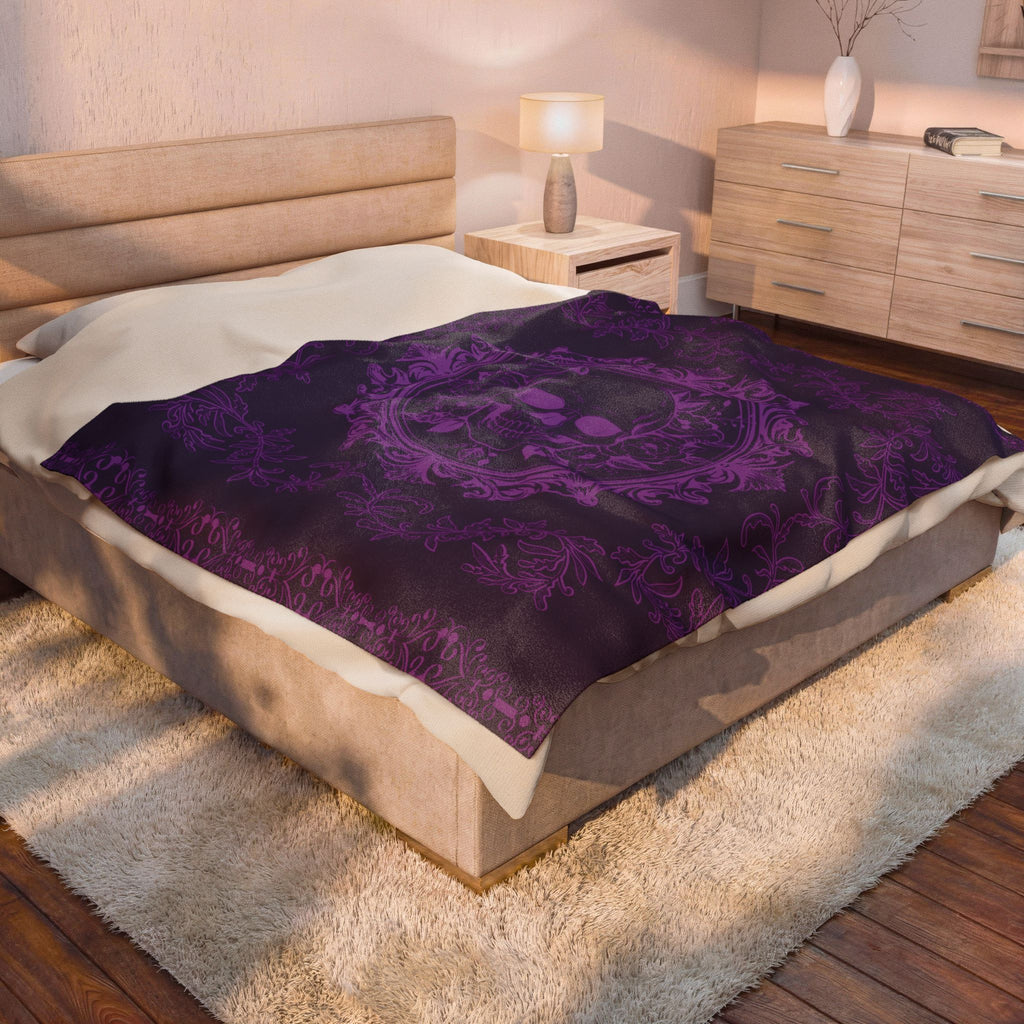 Gothic Purple Skull Botanical Throw Blanket — Tonal Dark Elegance