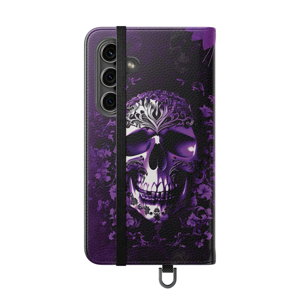 Purple Pastel Goth Skull Flip Wallet Phone Case - Skull Wallet Case for Samsung iPhone - Gothic Style Skull Wallet Phone Cases