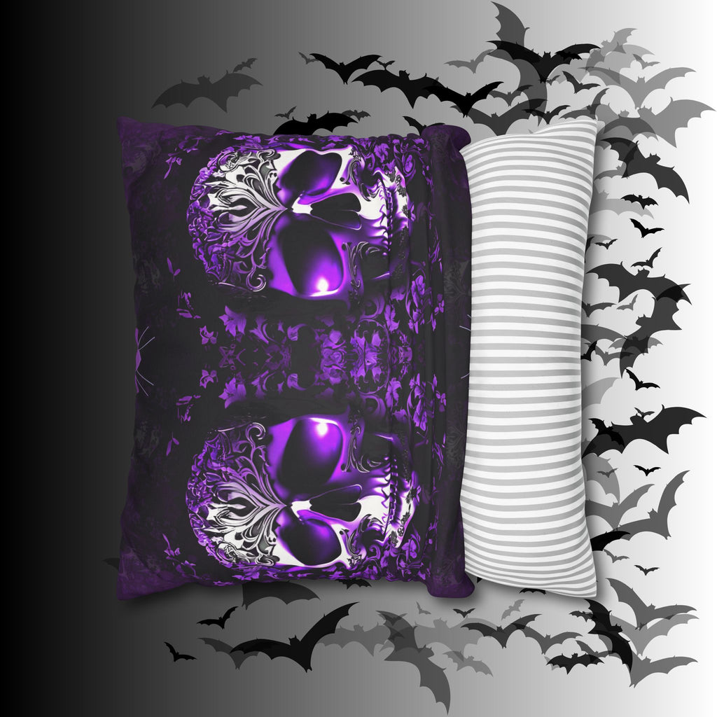 Purple Gothic Skull Throw Pillow — Damask Dark Home Decor
