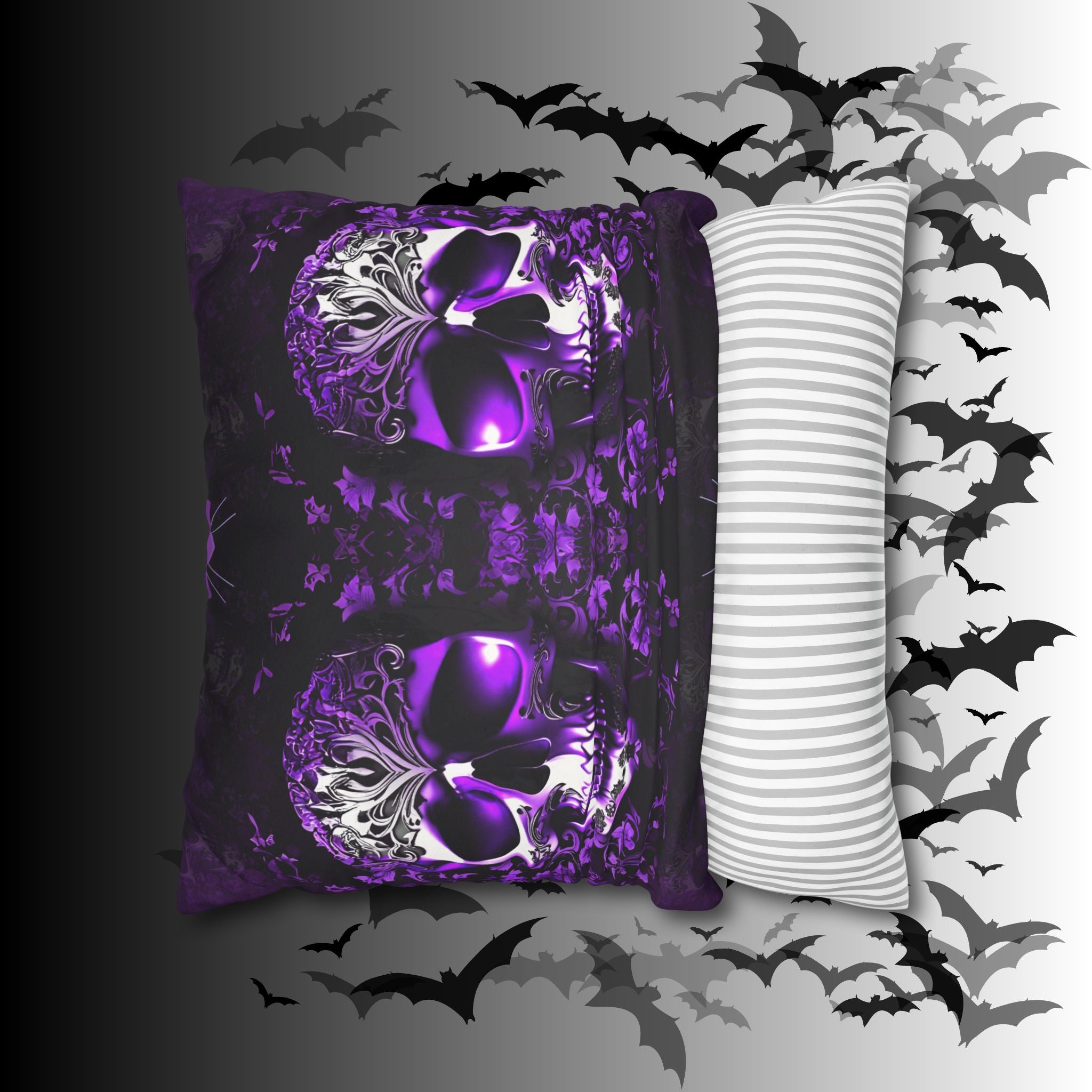 Purple Gothic Skull Throw Pillow — Damask Dark Home Decor