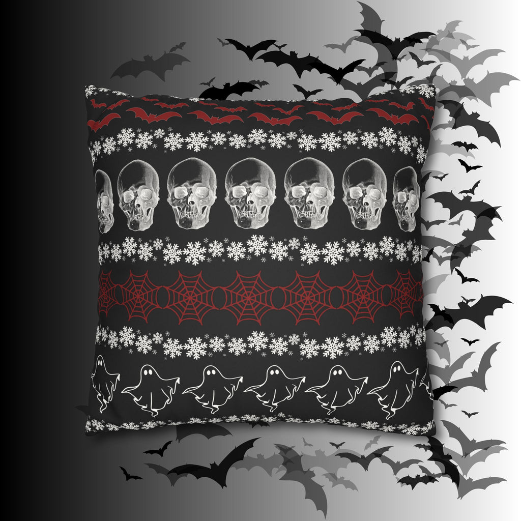 Merry Creepmas Gothic Ugly Sweater Throw Pillow — Goth Holiday Dark Home Decor